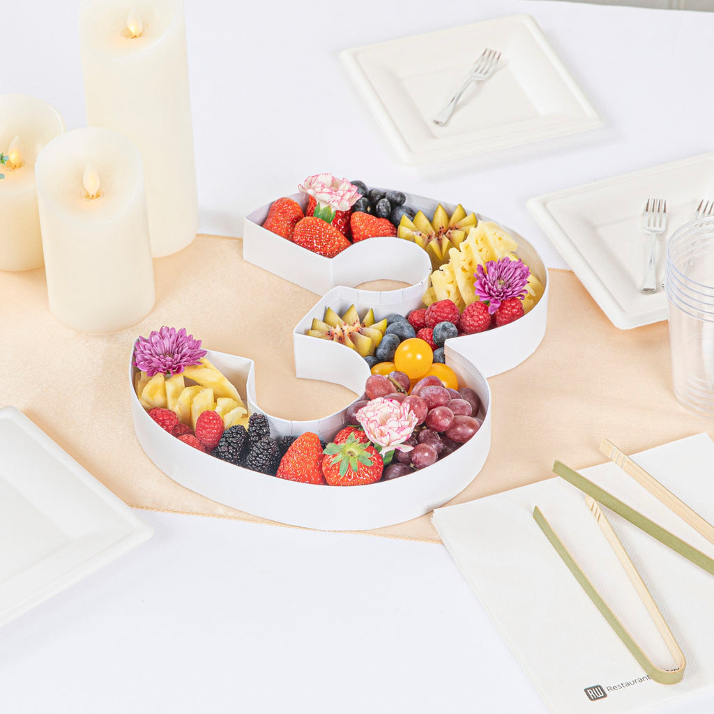 Chef 101 White Paper Charcuterie Fillable Number 3 Tray - 12" x 10" x 1 1/2" - 1 count box