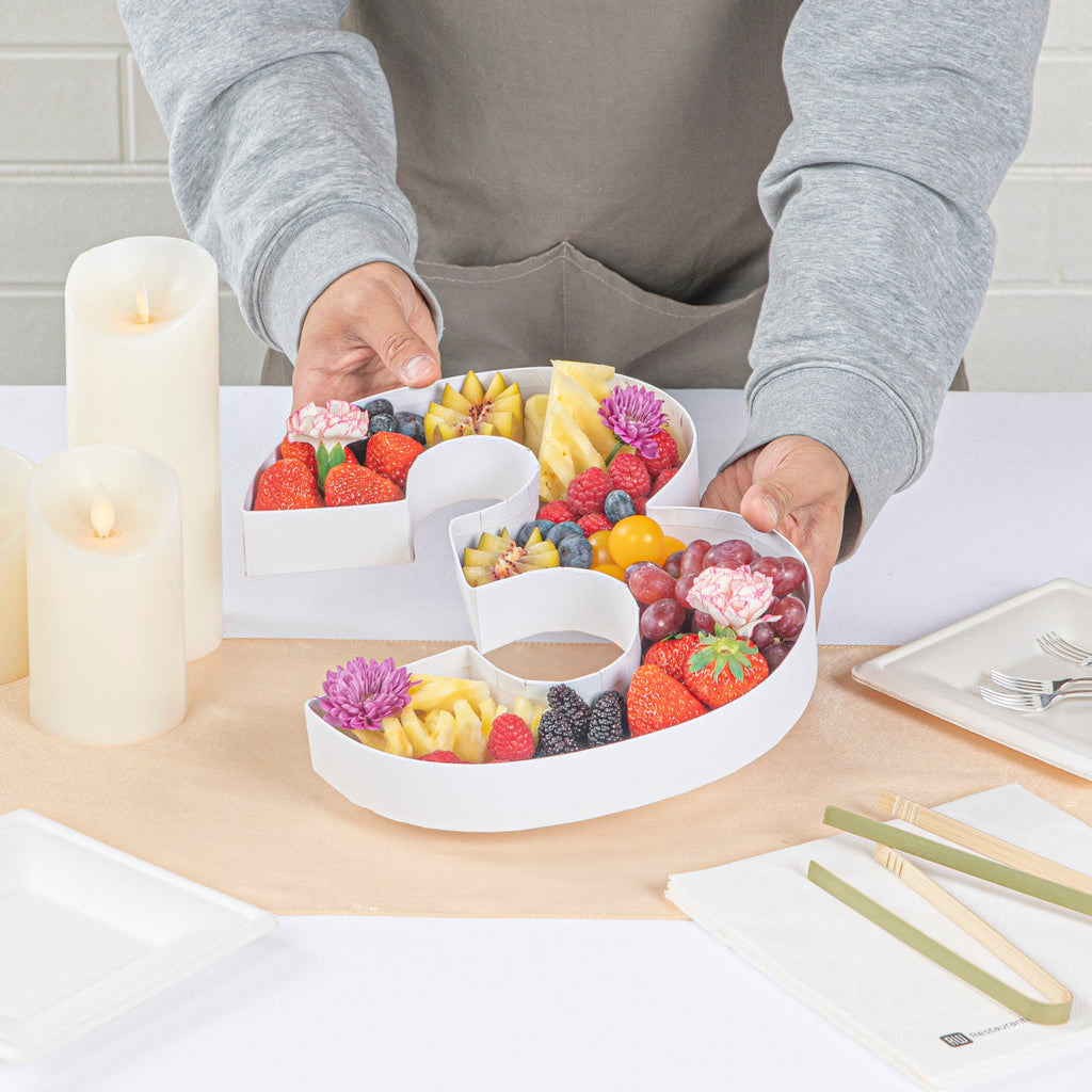 Chef 101 White Paper Charcuterie Fillable Number 3 Tray - 12" x 10" x 1 1/2" - 1 count box