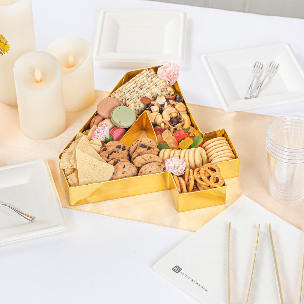 Chef 101 Gold Paper Charcuterie Fillable Number 4 Tray - 12" x 10" x 1 1/2" - 1 count box