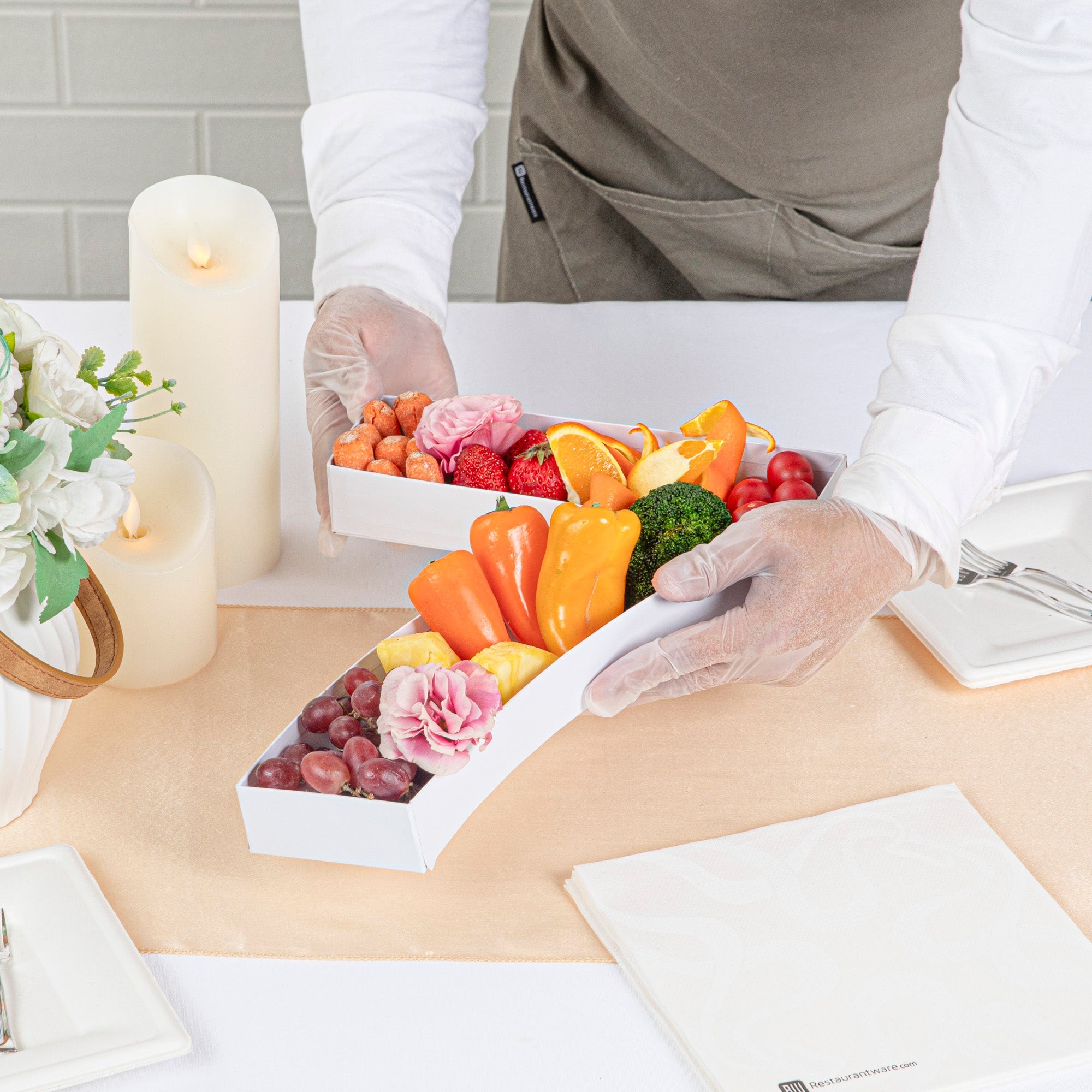 Chef 101 White Paper Charcuterie Fillable Number 7 Tray - 12" x 10" x 1 1/2" - 1 count box