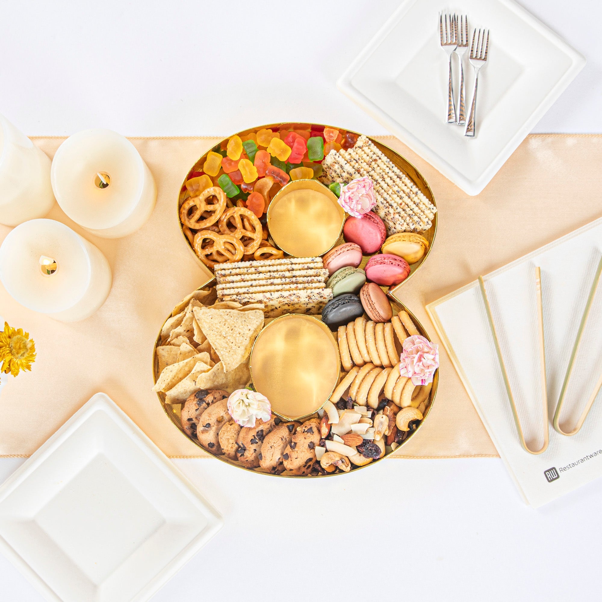 Chef 101 Gold Paper Charcuterie Fillable Number 8 Tray - 12" x 10" x 1 1/2" - 1 count box