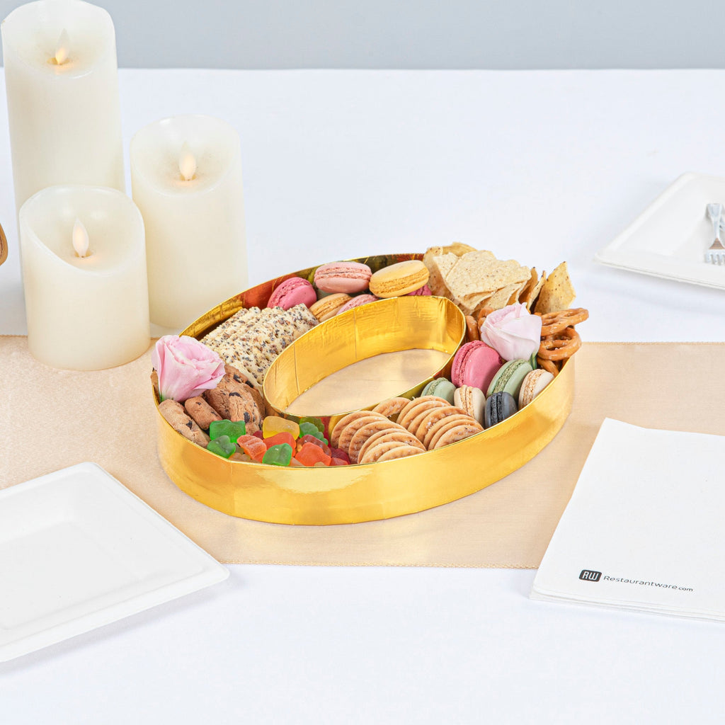 Chef 101 Gold Paper Charcuterie Fillable Number 0 Tray - 12" x 10" x 1 1/2" - 1 count box