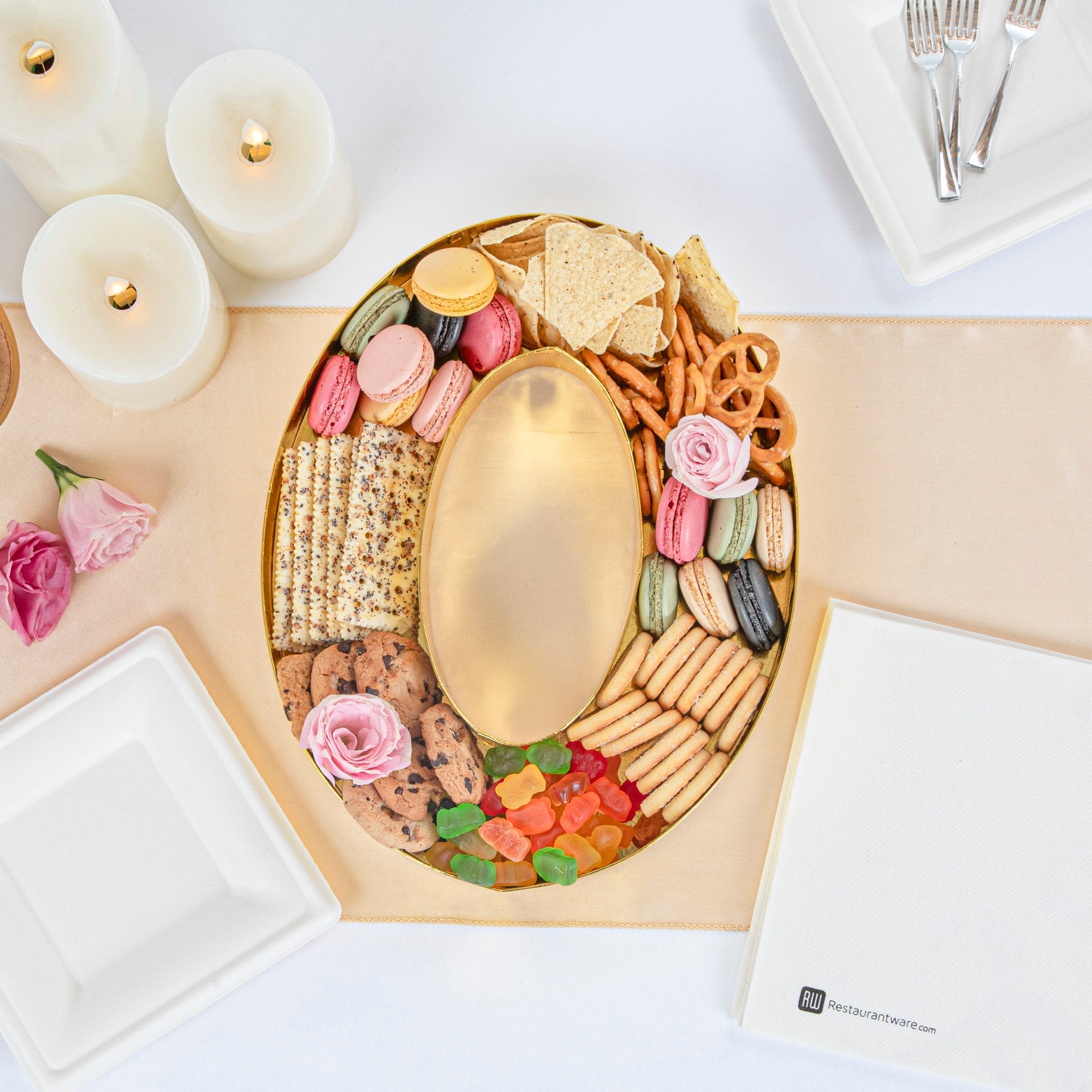 Chef 101 Gold Paper Charcuterie Fillable Number 0 Tray - 12" x 10" x 1 1/2" - 1 count box
