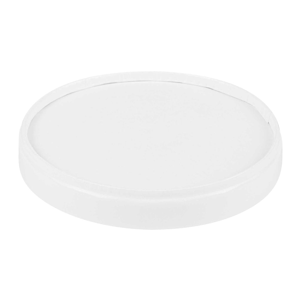 Coppetta Round White Paper Lid - Fits 8 oz To Go Cup, with Spoon - 3 3/4" x 3 3/4" x 3/4" - 50 count box