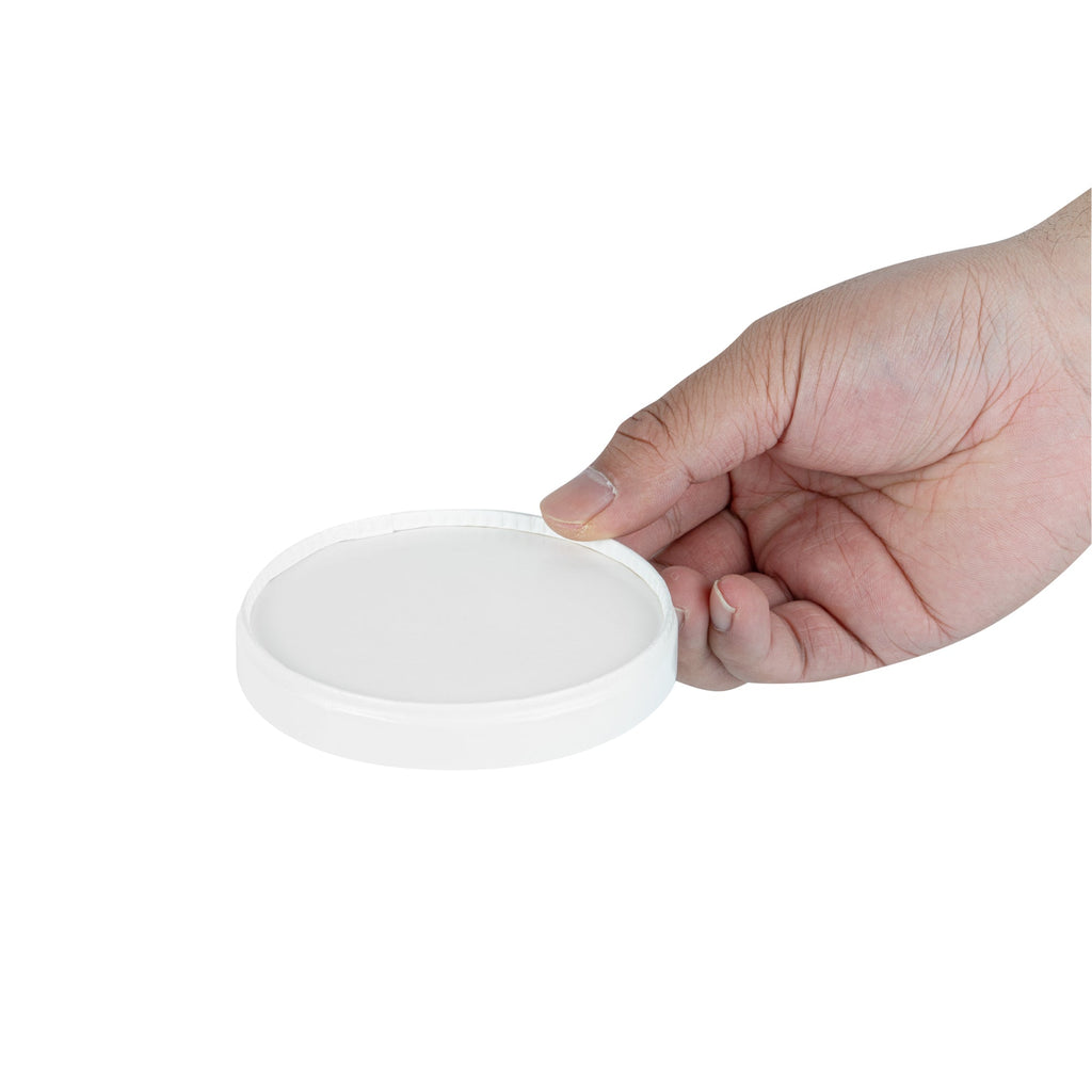 Coppetta Round White Paper Lid - Fits 8 oz To Go Cup, with Spoon - 3 3/4" x 3 3/4" x 3/4" - 200 count box