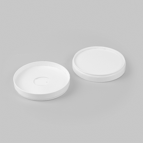 Coppetta Round White Paper Lid - Fits 8 oz To Go Cup, with Spoon - 3 3/4" x 3 3/4" x 3/4" - 200 count box