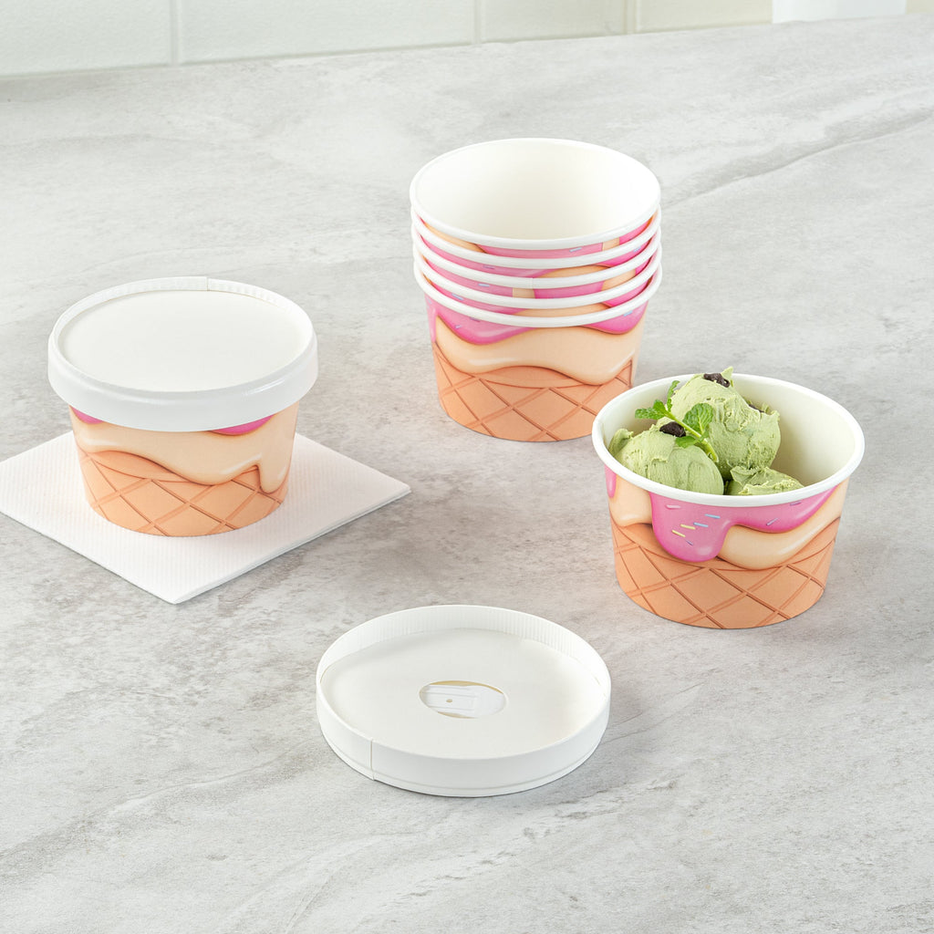 Coppetta Round White Paper Lid - Fits 8 oz To Go Cup, with Spoon - 3 3/4" x 3 3/4" x 3/4" - 200 count box