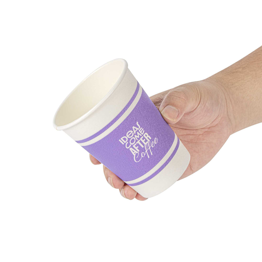 Restpresso 12 oz Purple Paper Insulated Hot Cup - Ideas Come After Coffee - 25 count box