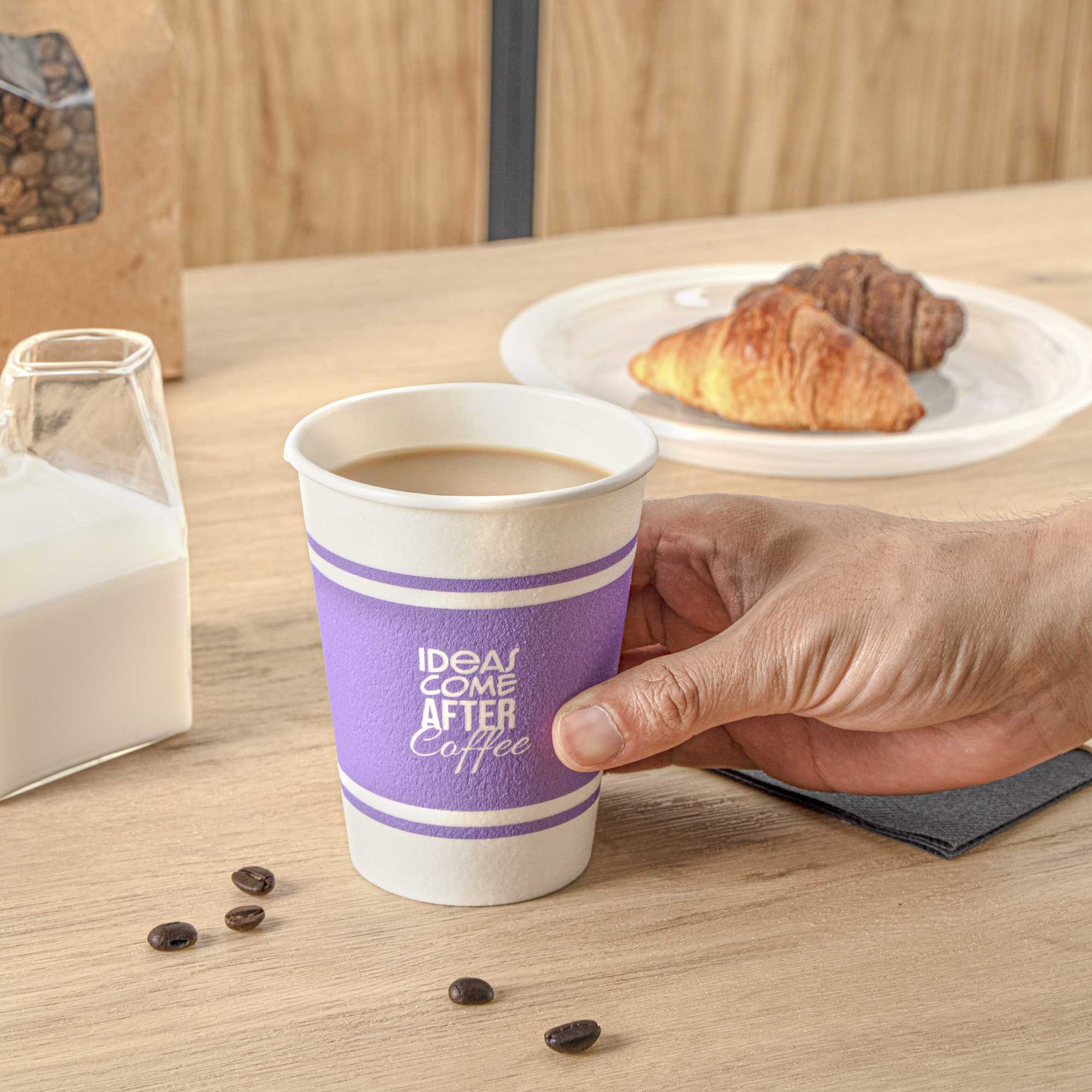 Restpresso 12 oz Purple Paper Insulated Hot Cup - Ideas Come After Coffee - 25 count box