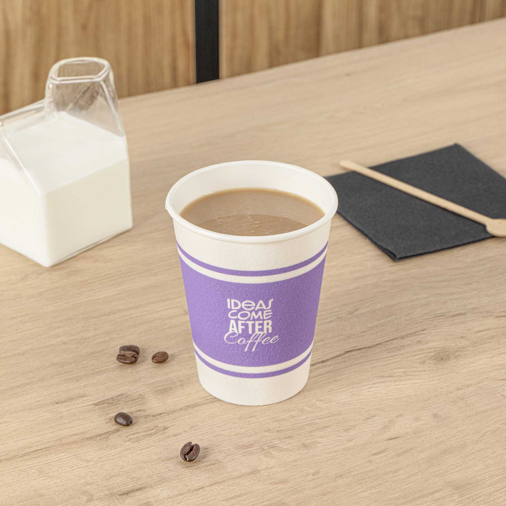Restpresso 12 oz Purple Paper Insulated Hot Cup - Ideas Come After Coffee - 25 count box