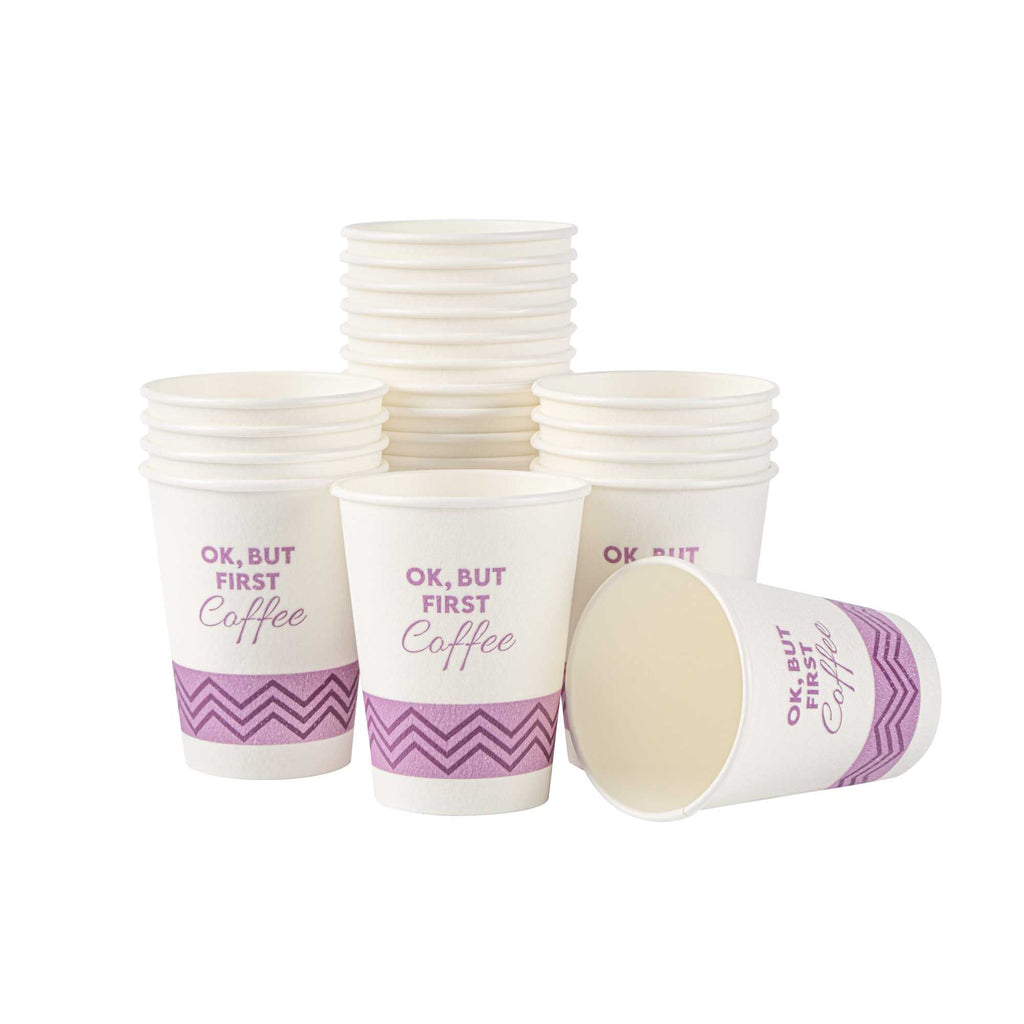 Restpresso 12 oz Pink Paper Insulated Hot Cup - Ok, But First Coffee - 500 count box
