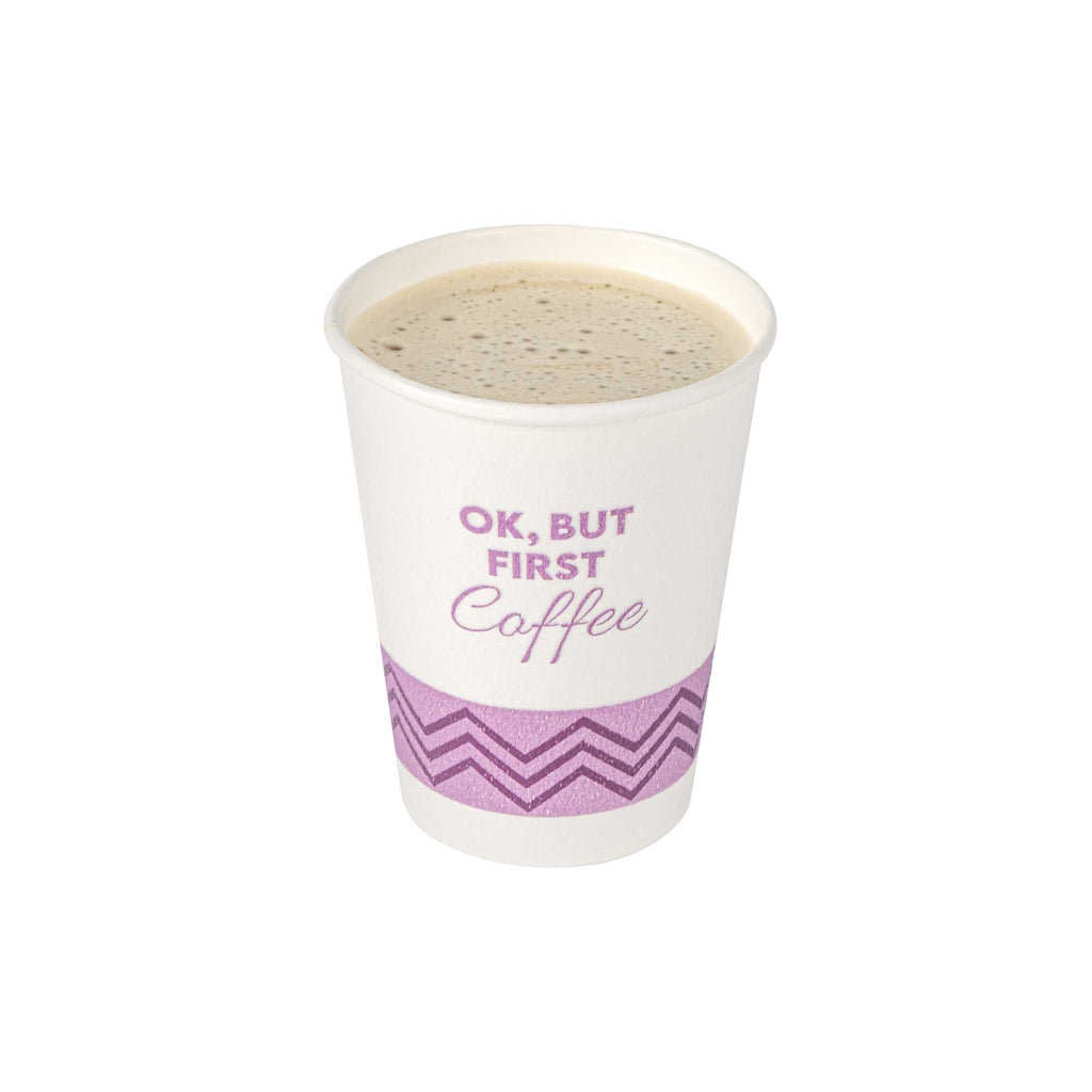 Restpresso 12 oz Pink Paper Insulated Hot Cup - Ok, But First Coffee - 25 count box