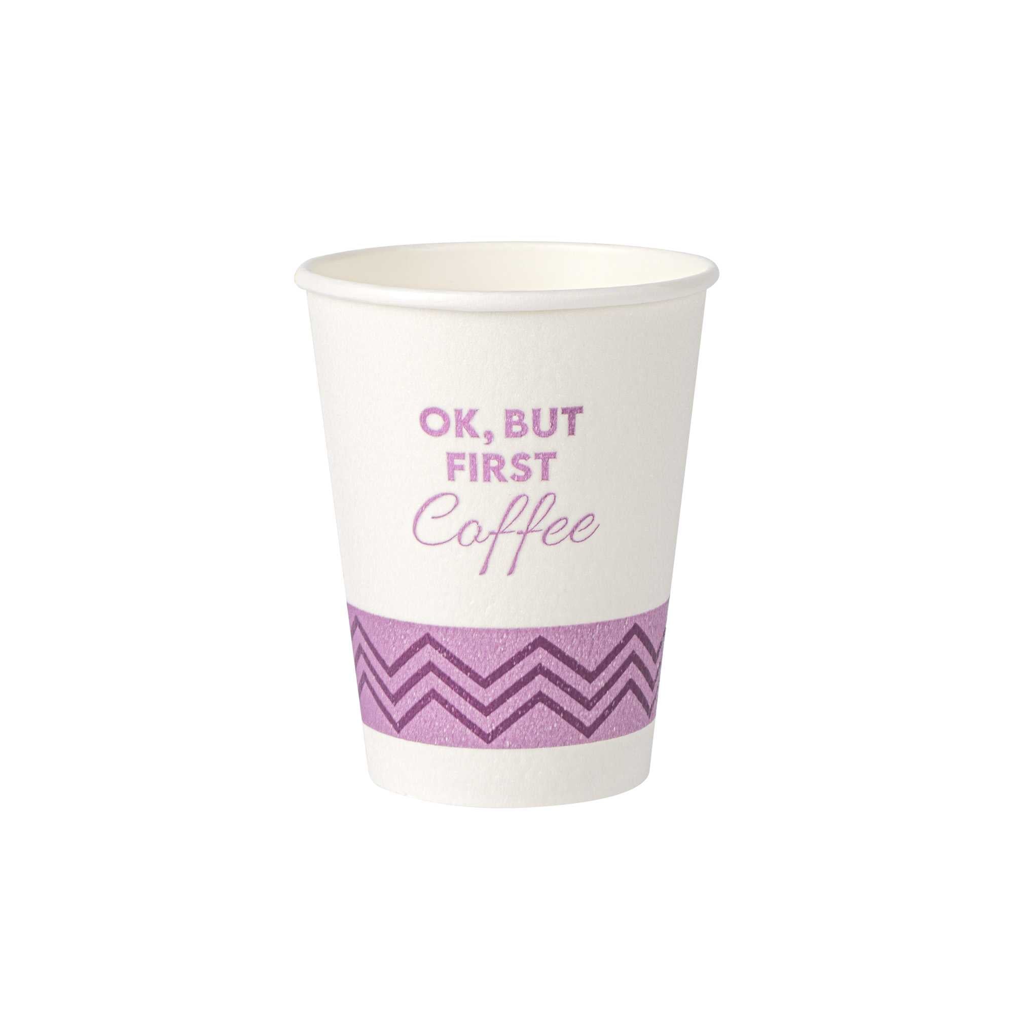 Restpresso 12 oz Pink Paper Insulated Hot Cup - Ok, But First Coffee - 25 count box