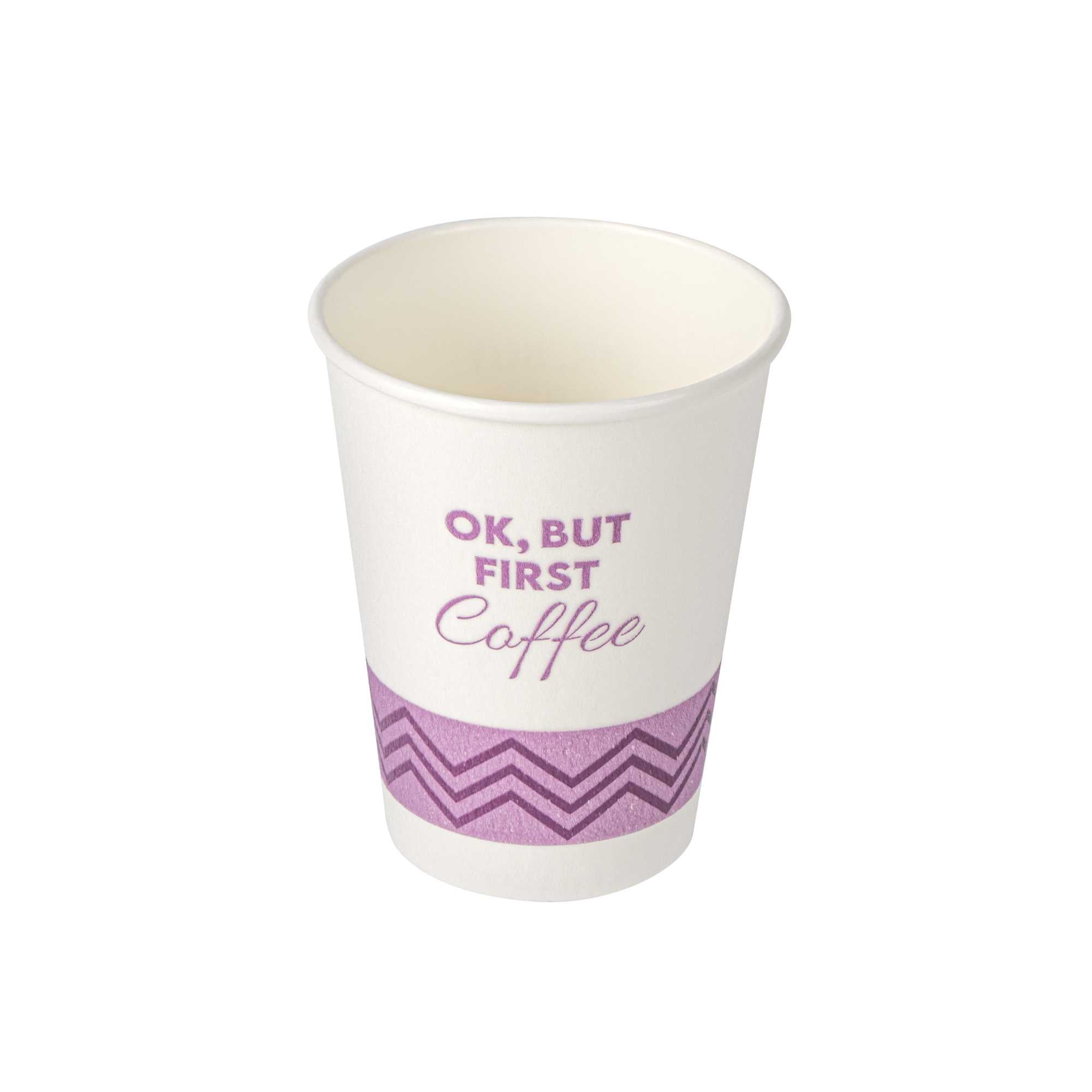 Restpresso 12 oz Pink Paper Insulated Hot Cup - Ok, But First Coffee - 25 count box