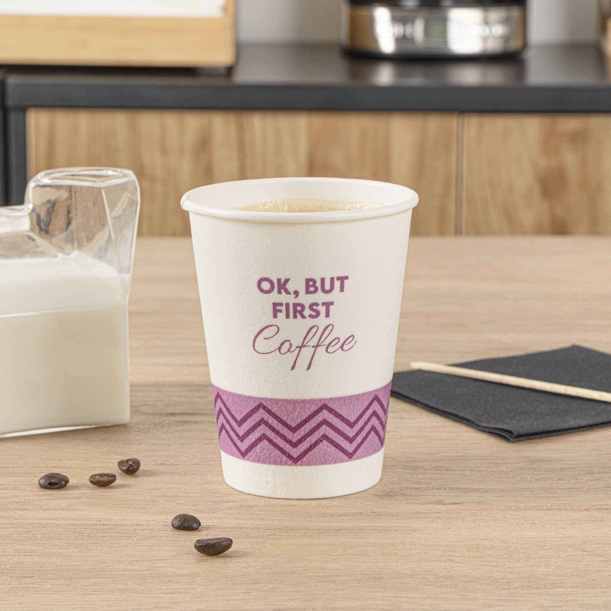 Restpresso 12 oz Pink Paper Insulated Hot Cup - Ok, But First Coffee - 25 count box