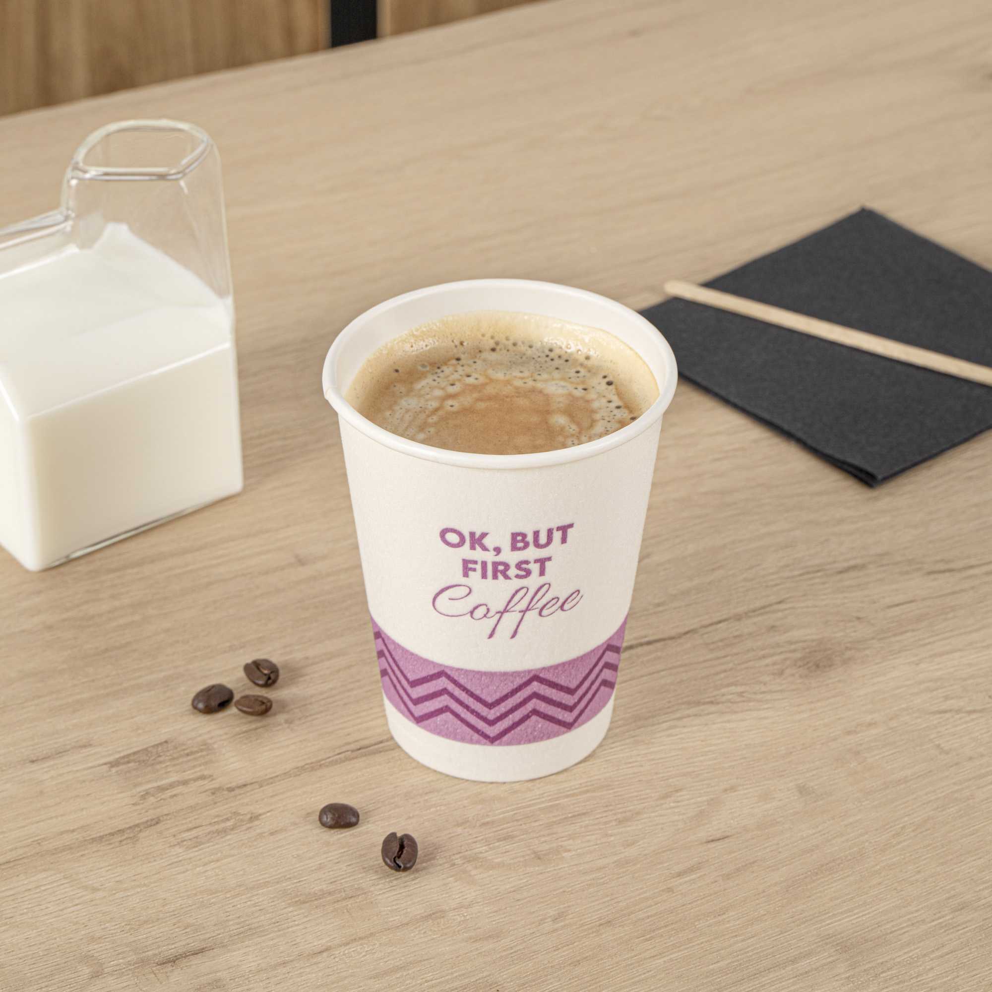 Restpresso 12 oz Pink Paper Insulated Hot Cup - Ok, But First Coffee - 25 count box
