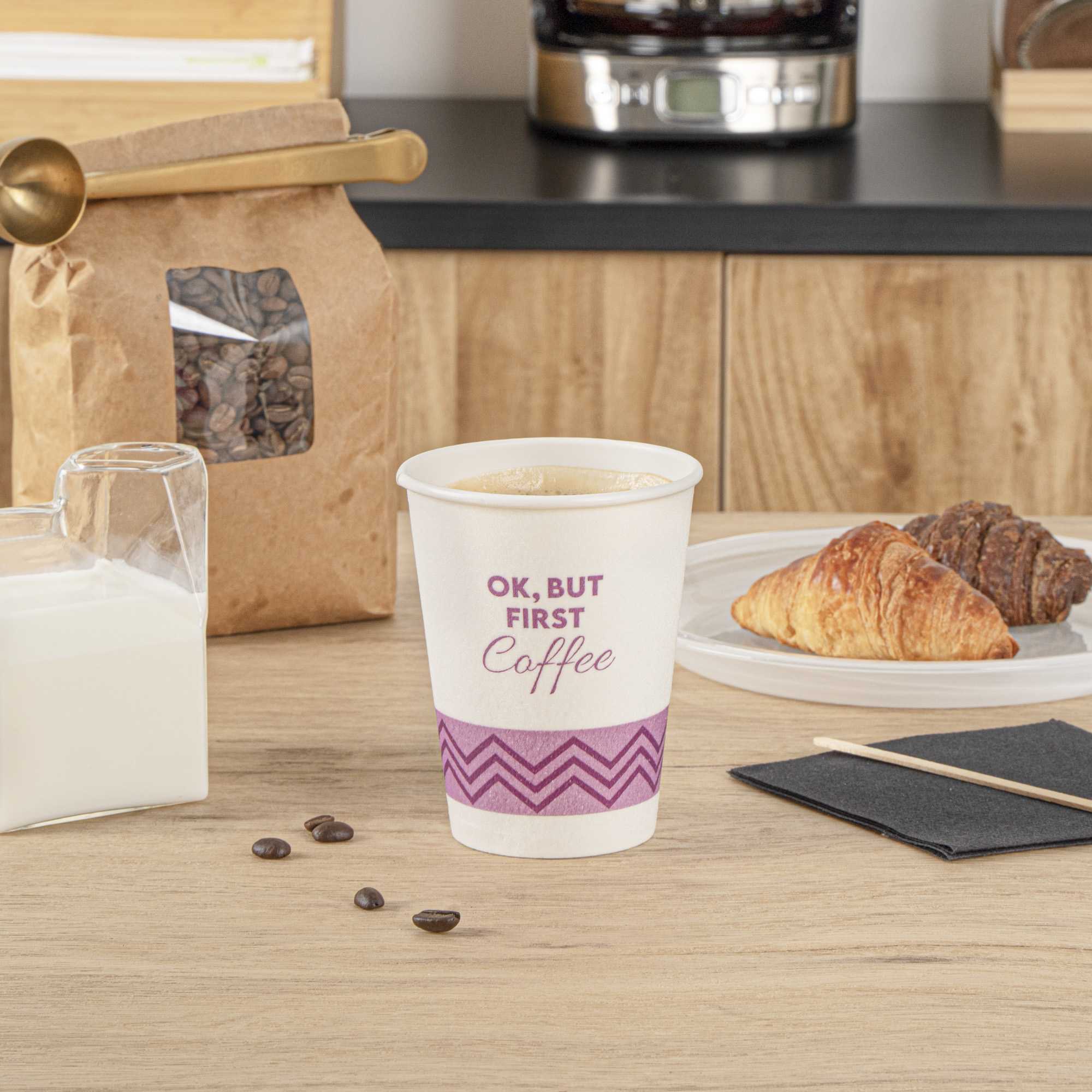 Restpresso 12 oz Pink Paper Insulated Hot Cup - Ok, But First Coffee - 500 count box