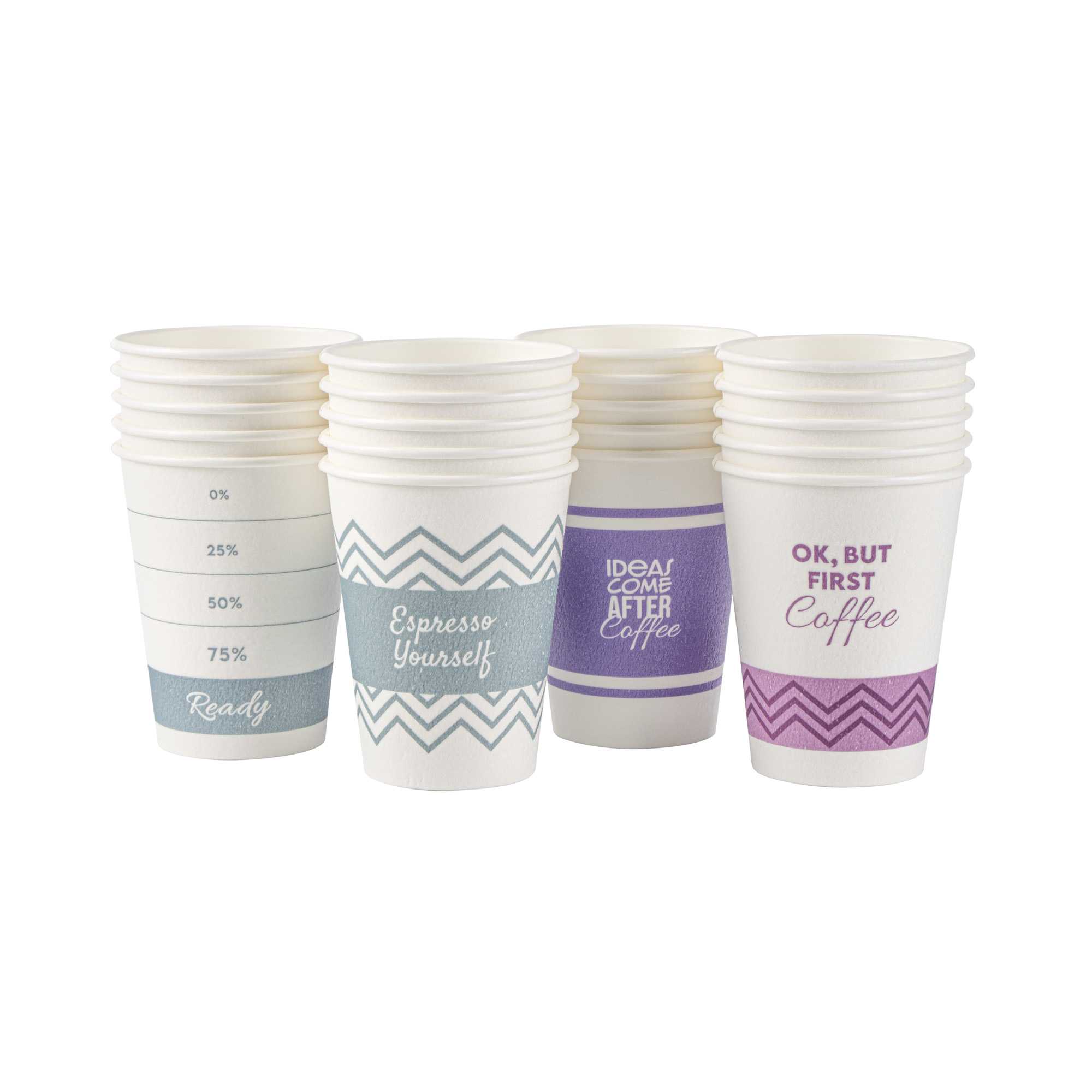 Restpresso 12 oz Assorted Paper Insulated Hot Cup Set - Coffee Quotes - 100 count box
