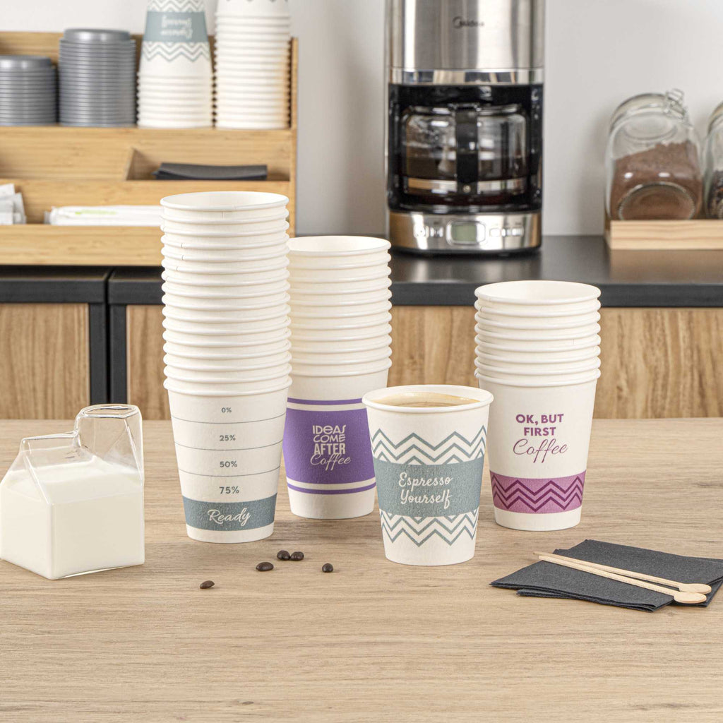 Restpresso 12 oz Assorted Paper Insulated Hot Cup Set - Coffee Quotes - 100 count box