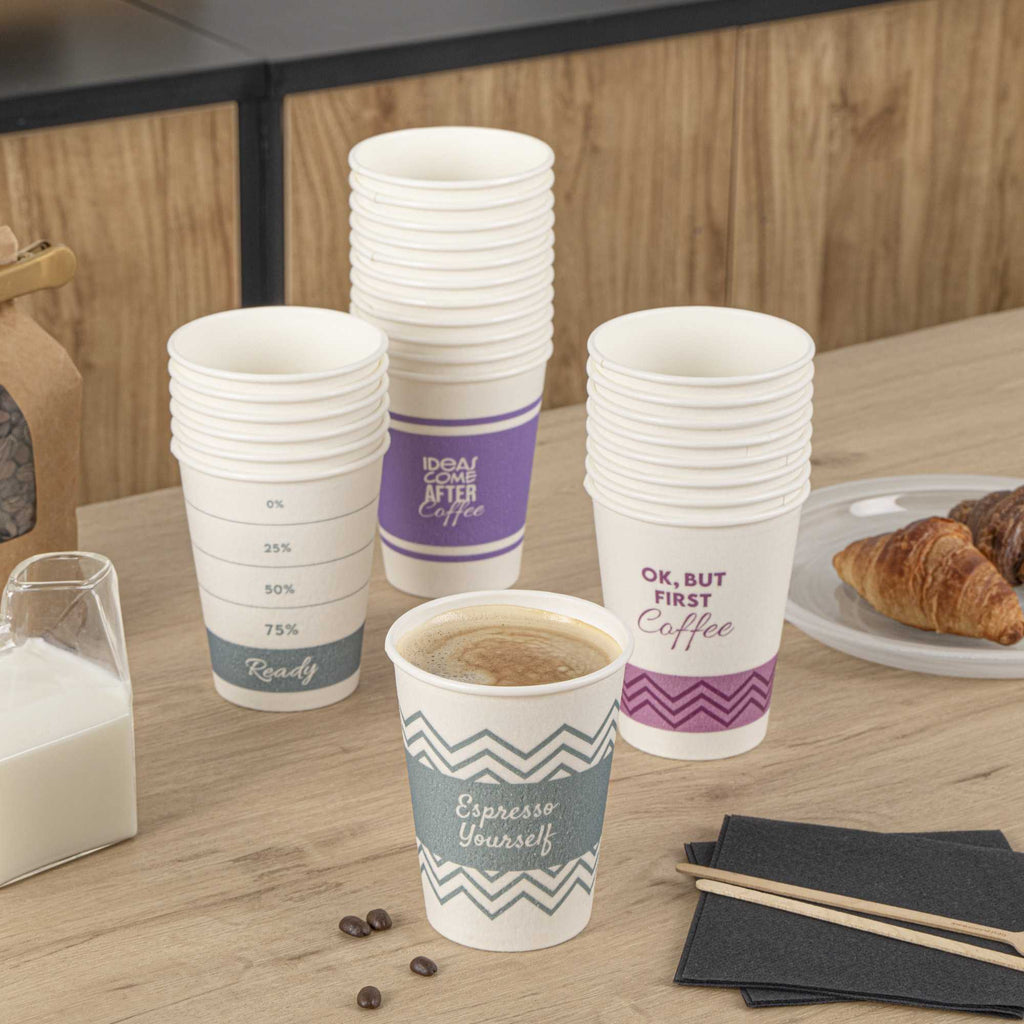 Restpresso 12 oz Assorted Paper Insulated Hot Cup Set - Coffee Quotes - 100 count box