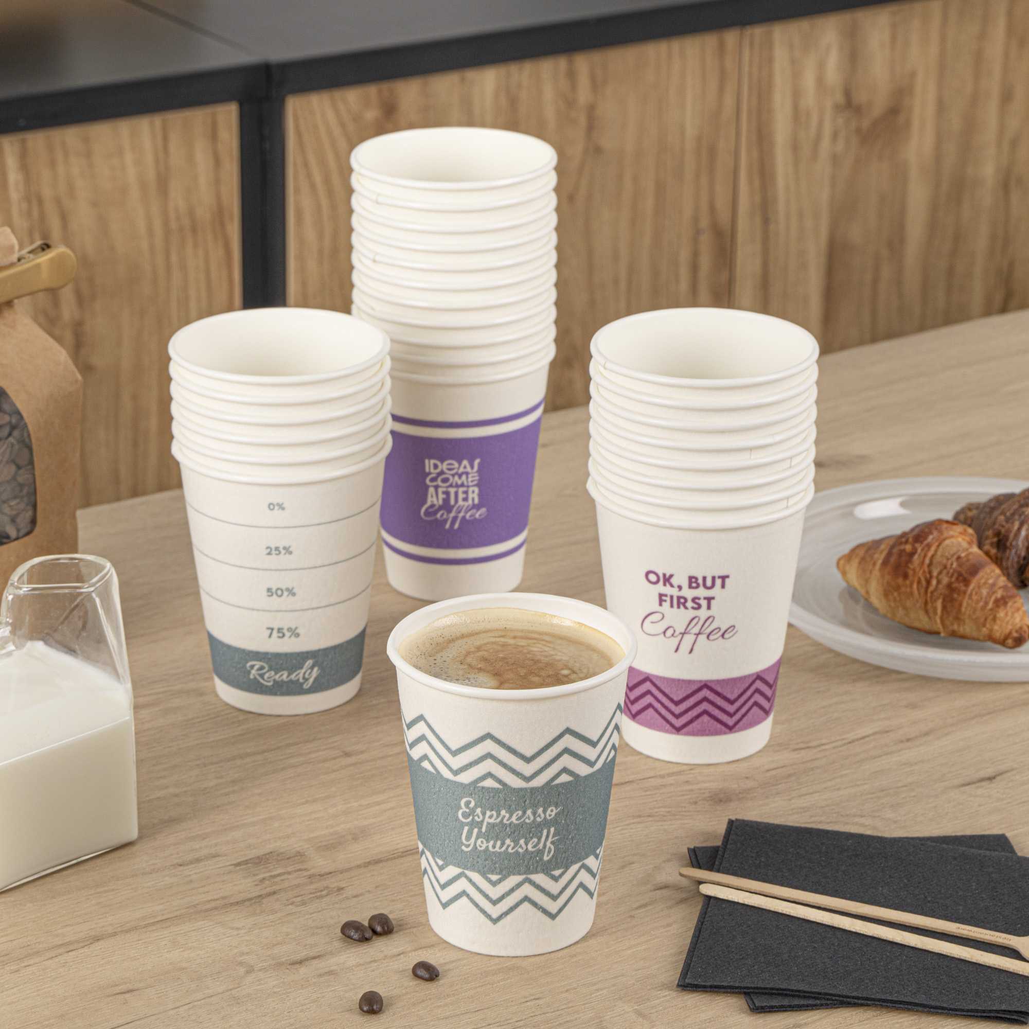 Restpresso 12 oz Assorted Paper Insulated Hot Cup Set - Coffee Quotes - 100 count box