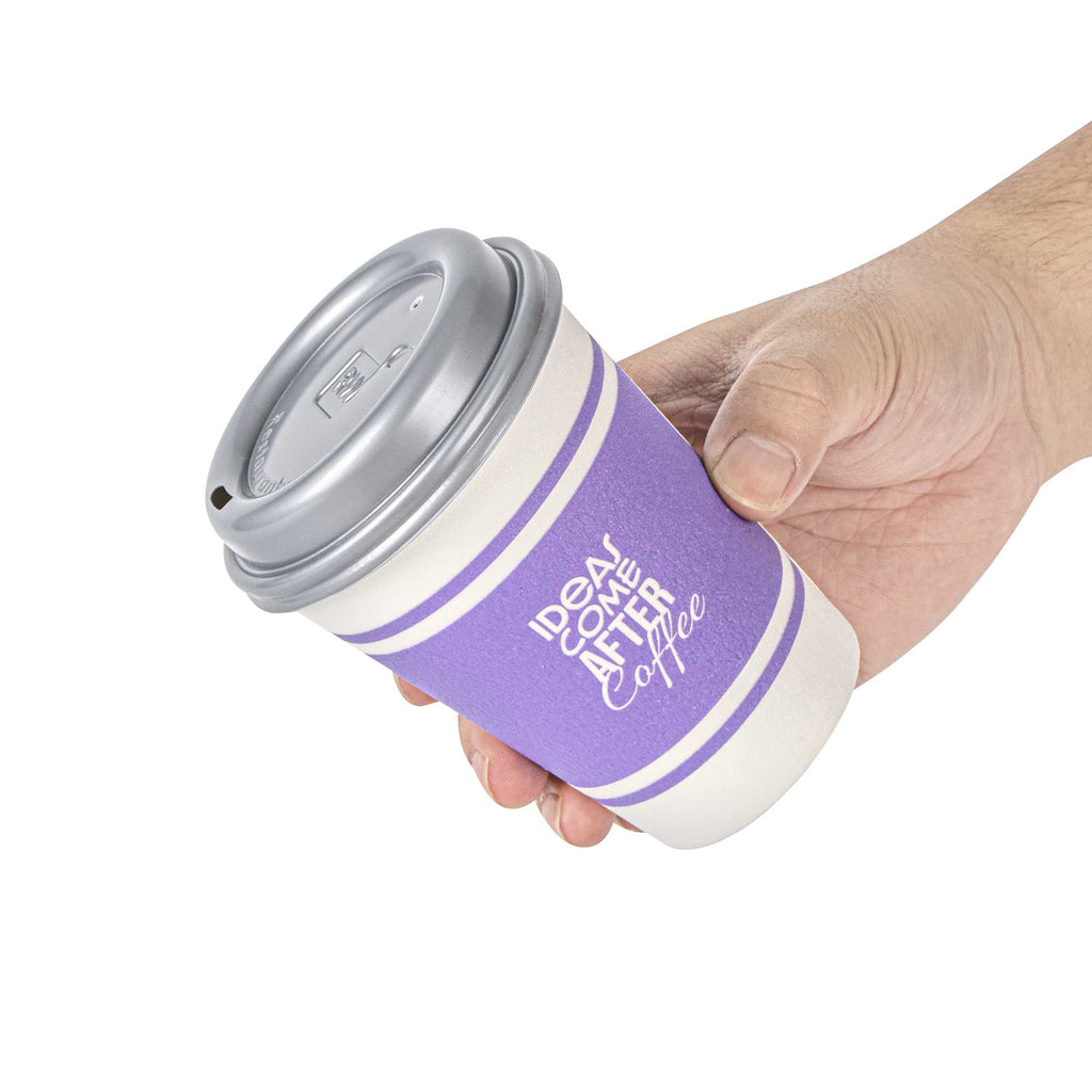 Restpresso 12 oz Purple Paper Insulated Hot Cup - Ideas Come After Coffee, with Gray Lid - 100 count box