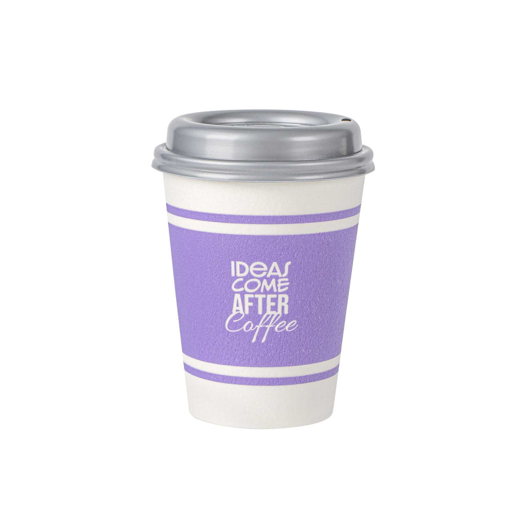 Restpresso 12 oz Purple Paper Insulated Hot Cup - Ideas Come After Coffee, with Gray Lid - 400 count box