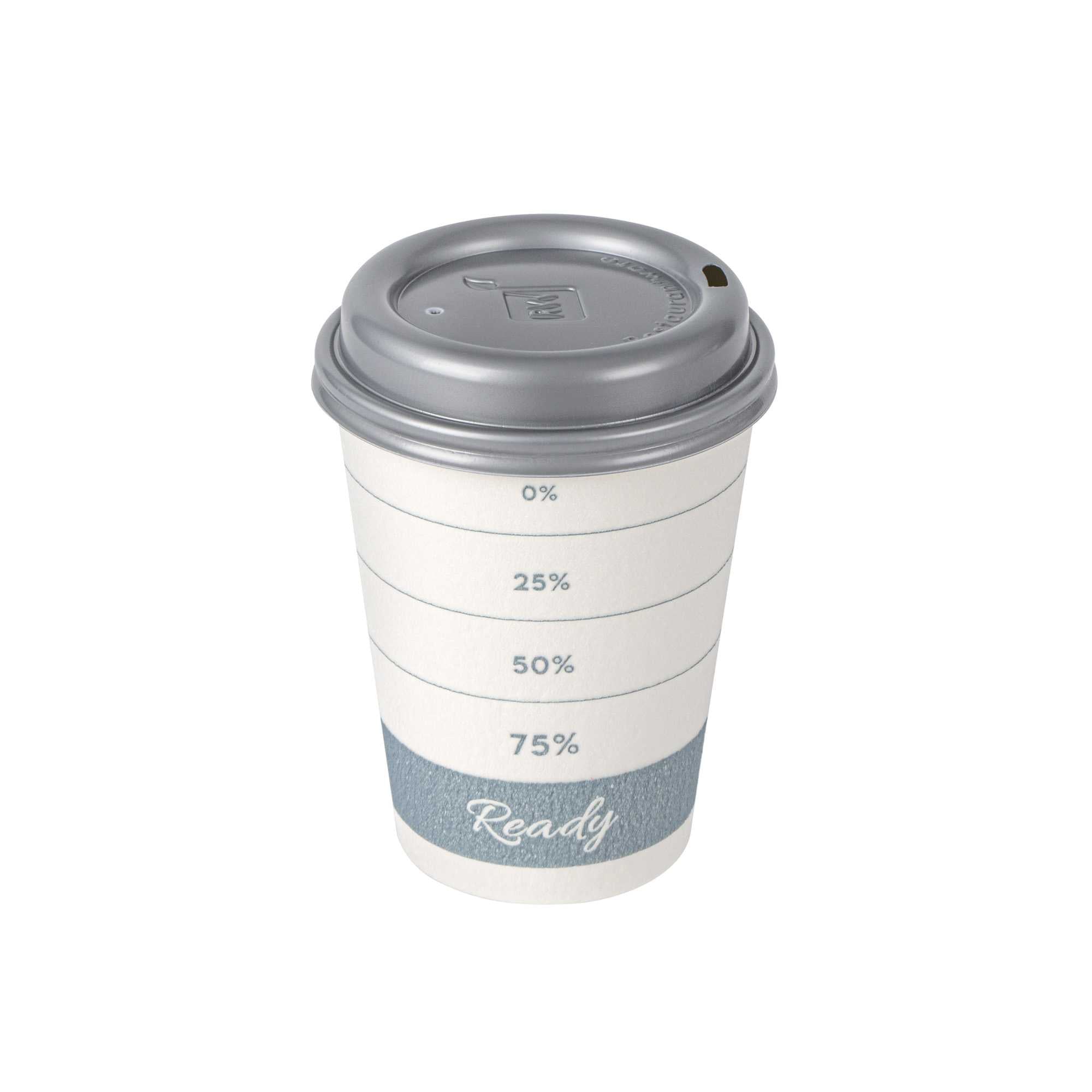 Restpresso 12 oz Green Paper Insulated Hot Cup - Readiness Meter, with Gray Lid - 400 count box