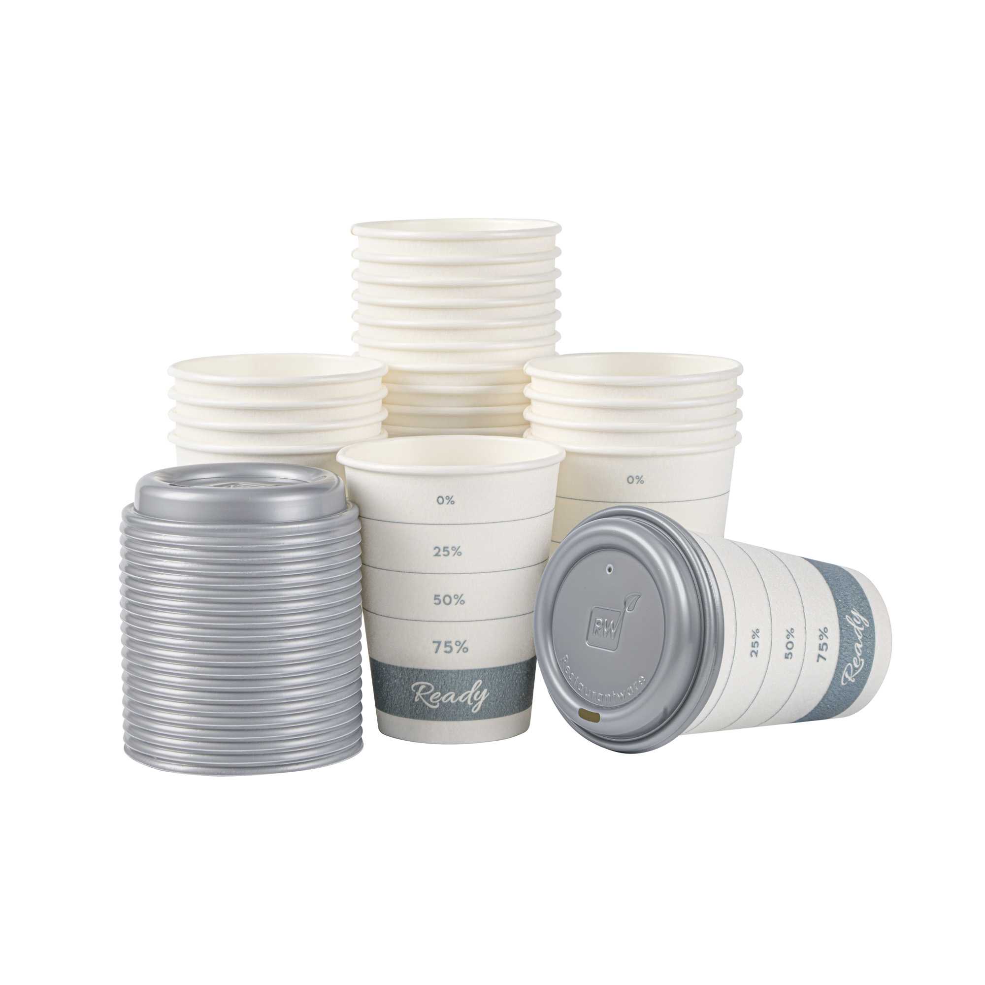 Restpresso 12 oz Green Paper Insulated Hot Cup - Readiness Meter, with Gray Lid - 100 count box