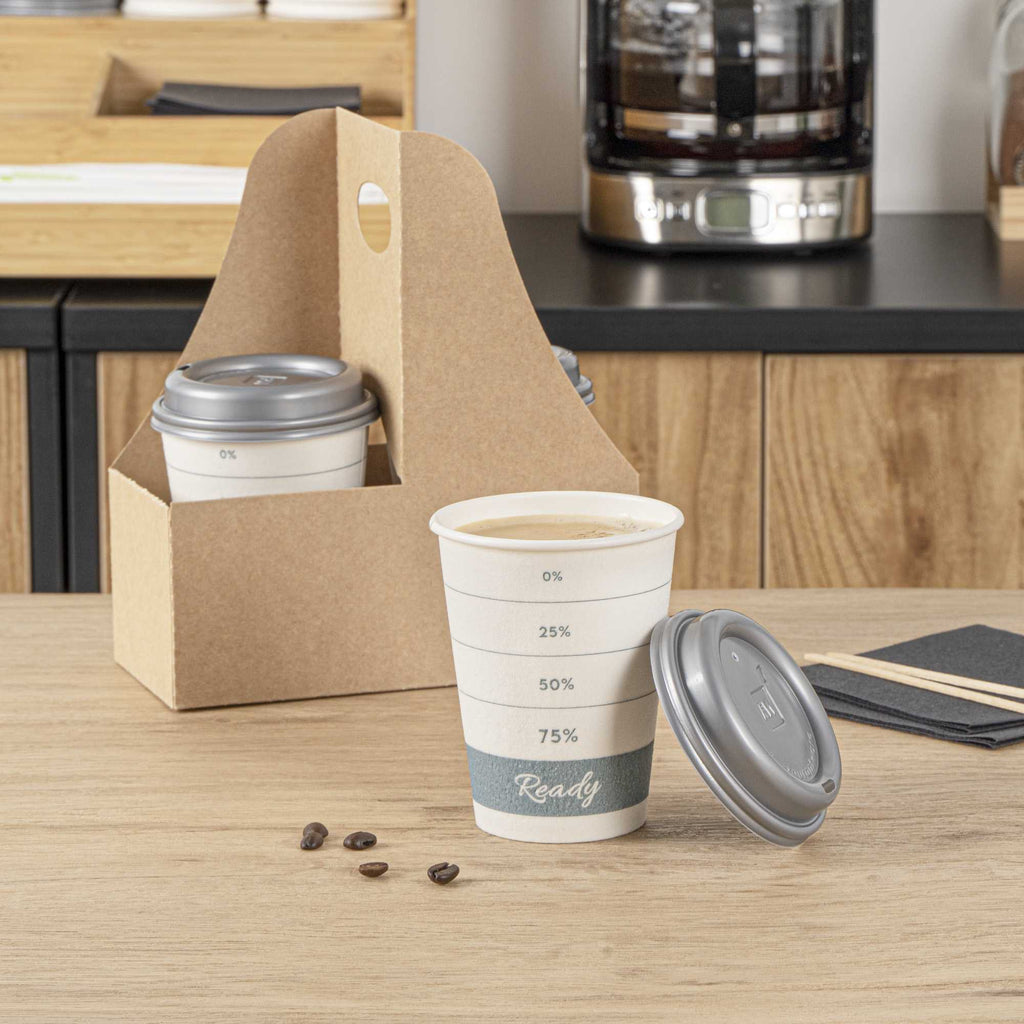 Restpresso 12 oz Green Paper Insulated Hot Cup - Readiness Meter, with Gray Lid - 100 count box
