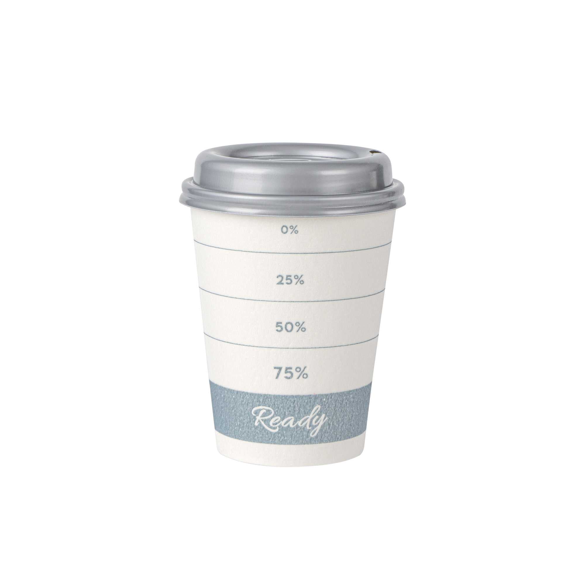 Restpresso 12 oz Green Paper Insulated Hot Cup - Readiness Meter, with Gray Lid - 100 count box