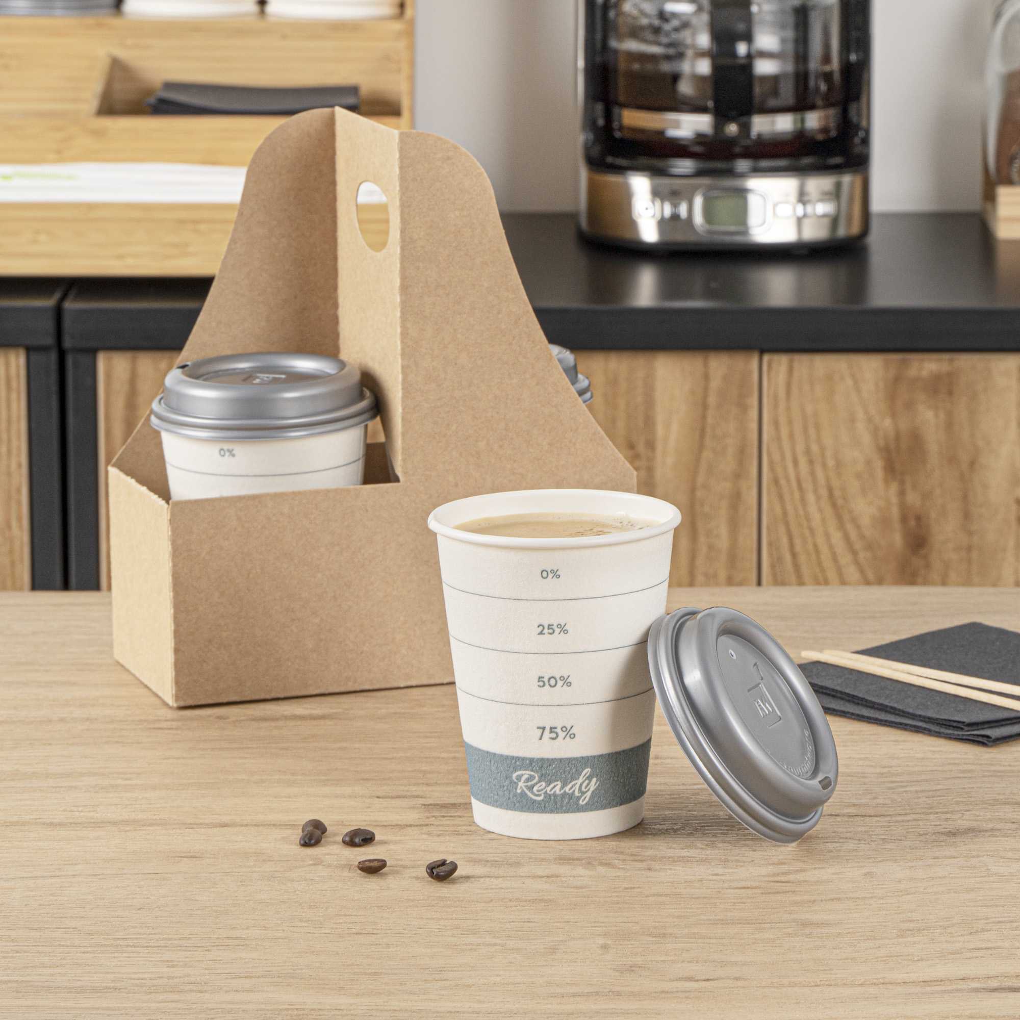 Restpresso 12 oz Green Paper Insulated Hot Cup - Readiness Meter, with Gray Lid - 400 count box