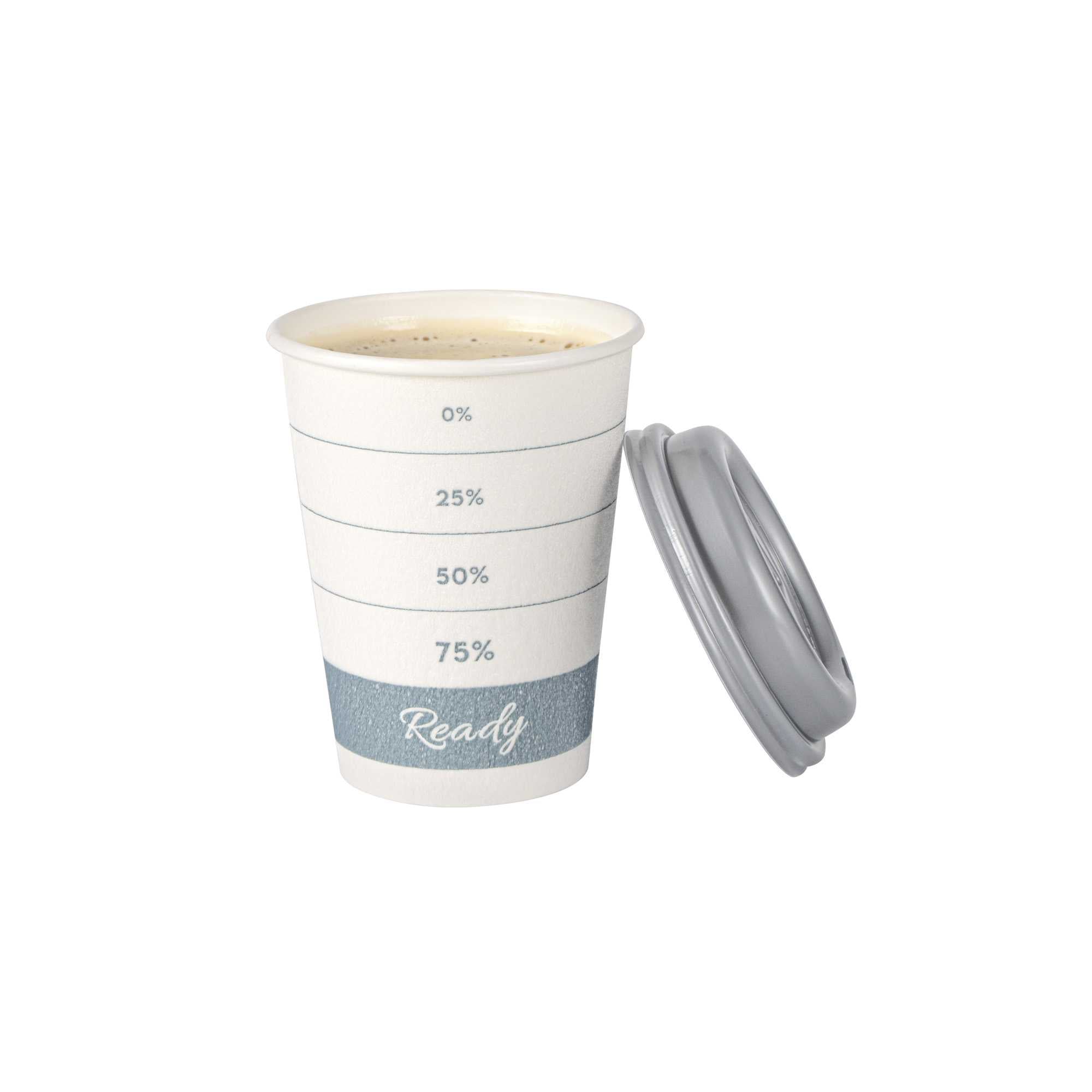 Restpresso 12 oz Green Paper Insulated Hot Cup - Readiness Meter, with Gray Lid - 400 count box