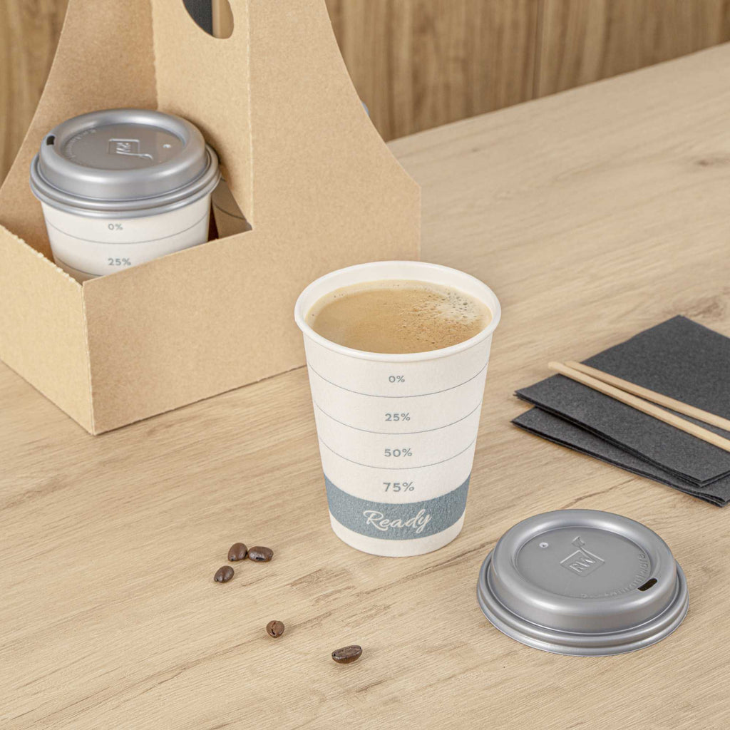 Restpresso 12 oz Green Paper Insulated Hot Cup - Readiness Meter, with Gray Lid - 400 count box