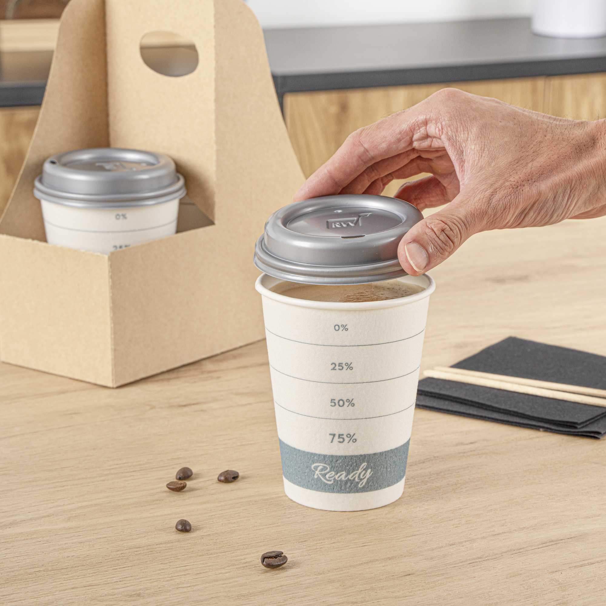 Restpresso 12 oz Green Paper Insulated Hot Cup - Readiness Meter, with Gray Lid - 400 count box