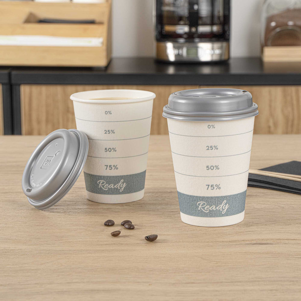 Restpresso 12 oz Green Paper Insulated Hot Cup - Readiness Meter, with Gray Lid - 400 count box