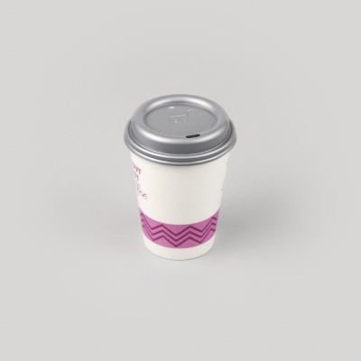 Restpresso 12 oz Pink Paper Insulated Hot Cup - Ok, But First Coffee, with Gray Lid - 400 count box