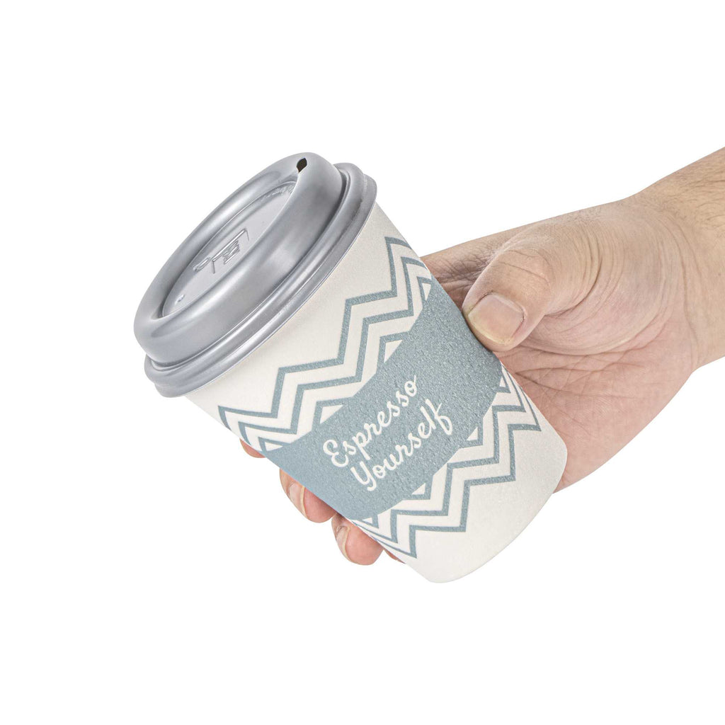 Restpresso 12 oz Blue Paper Insulated Hot Cup - Espresso Yourself, with Gray Lid - 100 count box