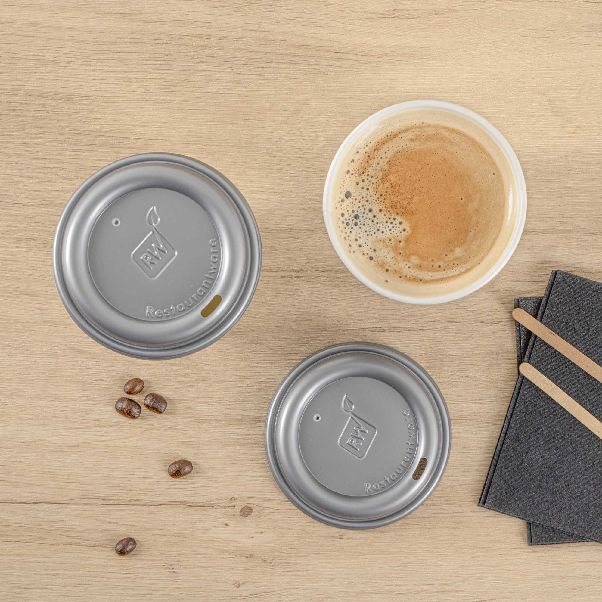 Restpresso 12 oz Blue Paper Insulated Hot Cup - Espresso Yourself, with Gray Lid - 100 count box