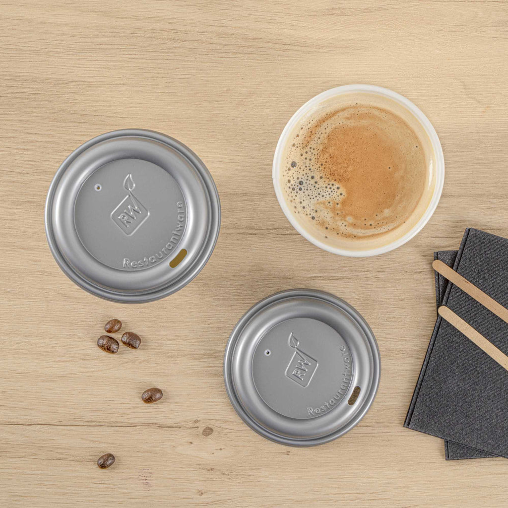 Restpresso 12 oz Blue Paper Insulated Hot Cup - Espresso Yourself, with Gray Lid - 400 count box