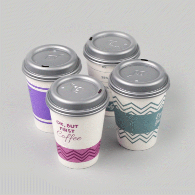 Restpresso 12 oz Assorted Paper Insulated Hot Cup Set - Coffee Quotes, with Gray Lid - 400 count box