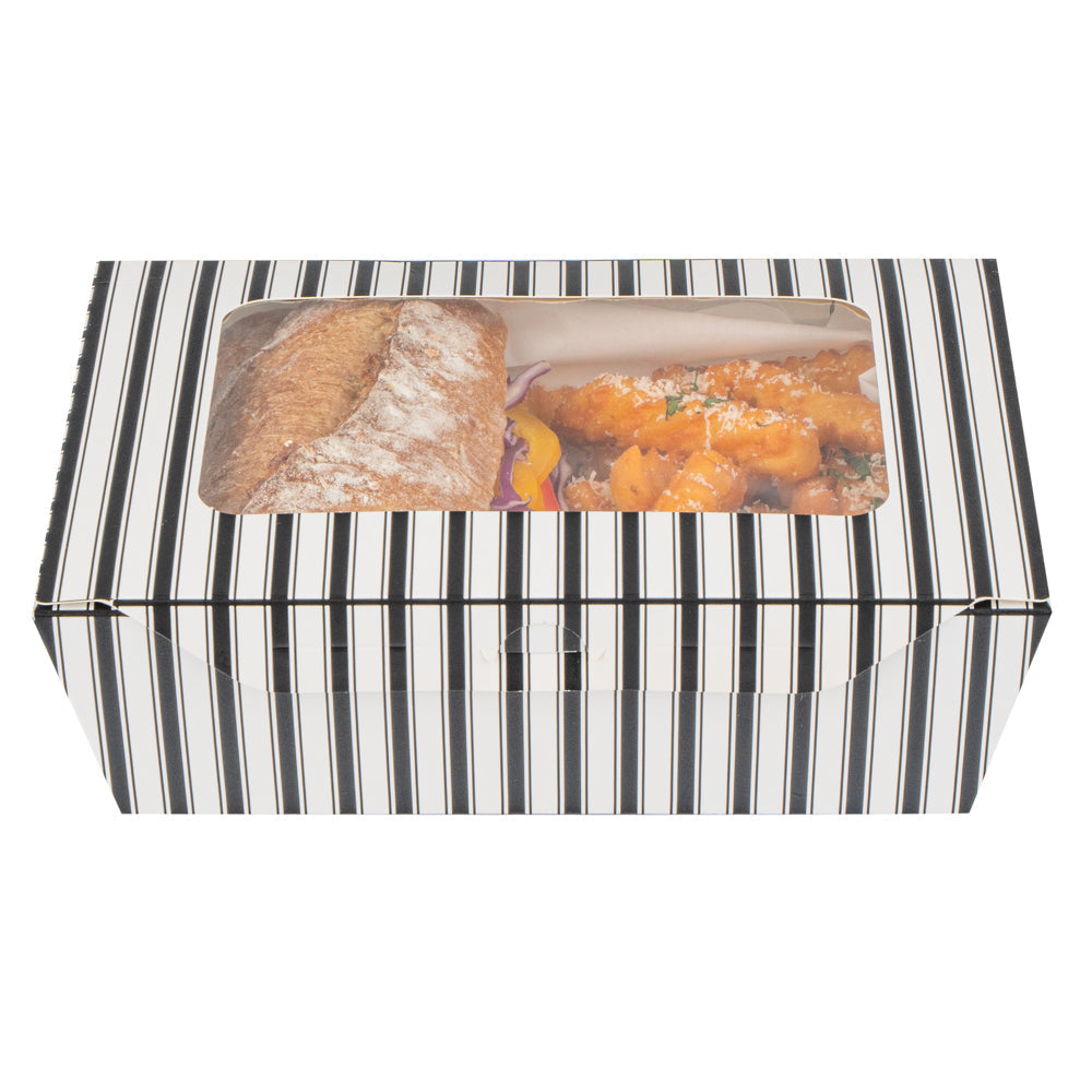 Chef 101 57 oz Rectangle Black and White Paper Extra Large Bio Take Out Container- Windows,PLA Lining - 8" x 5 1/2" x 2 1/2" - 200 count box