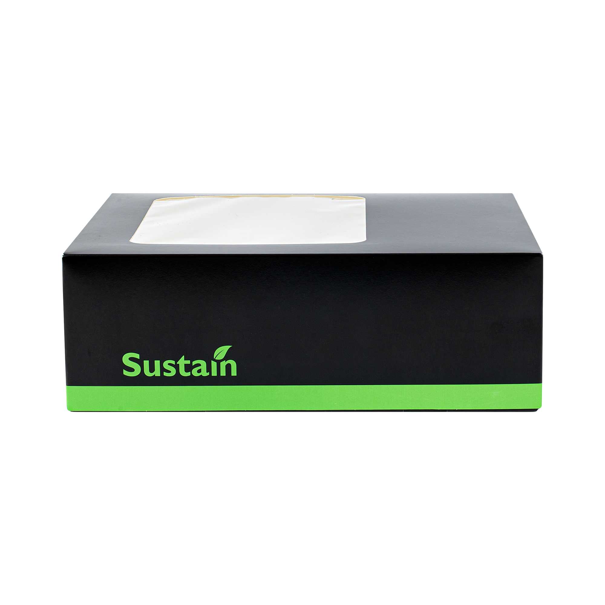 Sustain Rectangle Black Paper Auto-Popup Bakery Box - with PLA Lining and Window - 9" x 7" x 3" - 25 count box