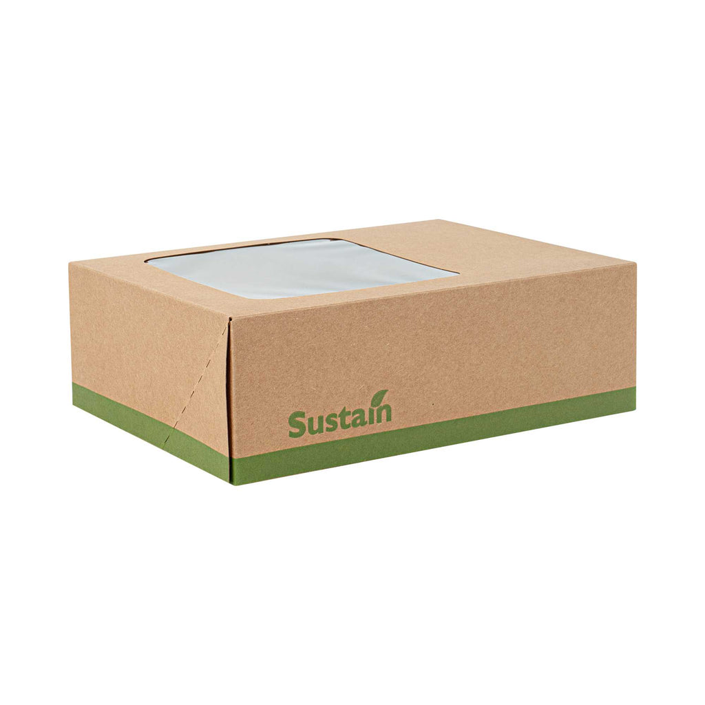 Sustain Rectangle Kraft Paper Auto-Popup Bakery Box - with PLA Lining and Window - 9" x 7" x 3" - 25 count box