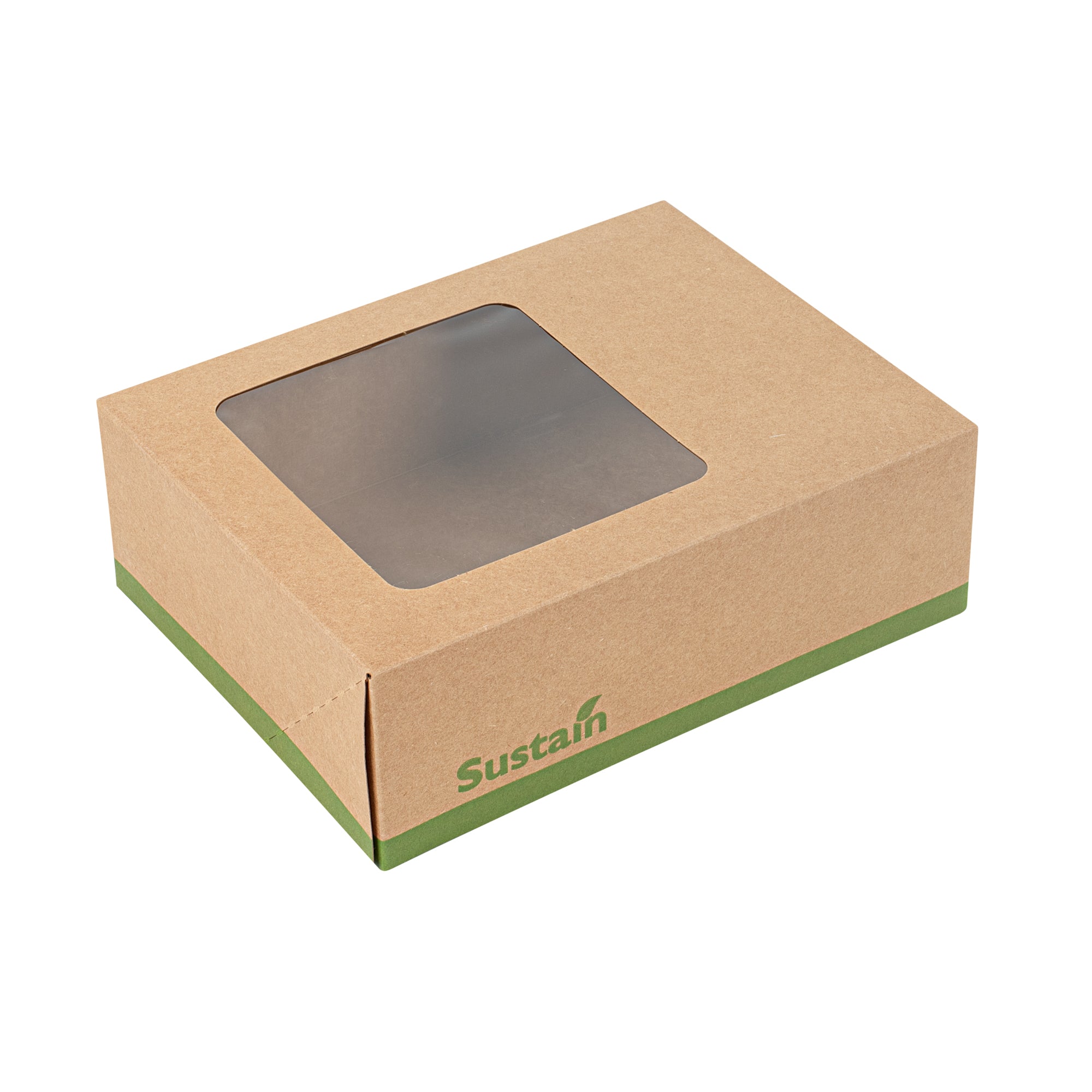 Sustain Rectangle Kraft Paper Auto-Popup Bakery Box - with PLA Lining and Window - 9" x 7" x 3" - 200 count box