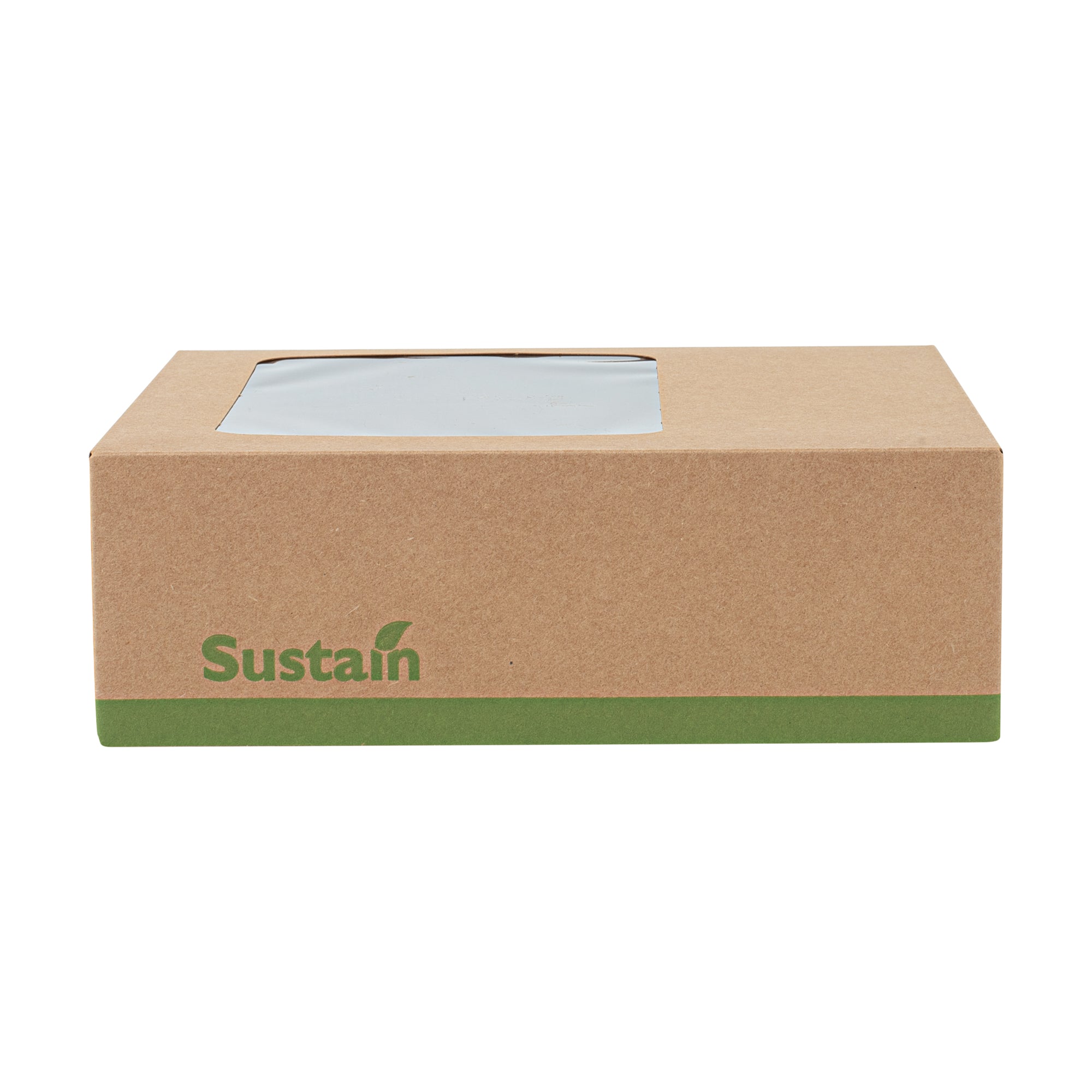 Sustain Rectangle Kraft Paper Auto-Popup Bakery Box - with PLA Lining and Window - 9" x 7" x 3" - 200 count box