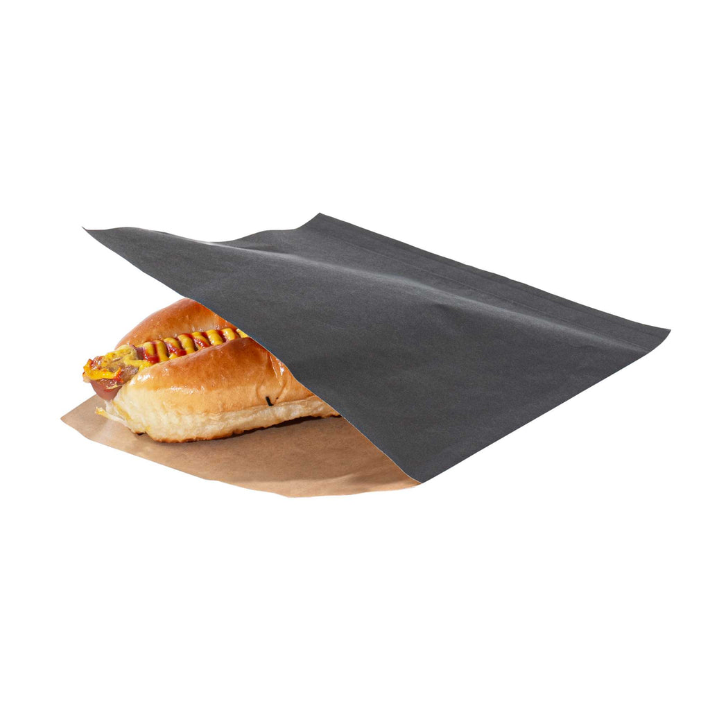 Bag Tek Black Paper Medium Double Open Bag - Greaseproof - 7" x 6 3/4" - 5000 count box