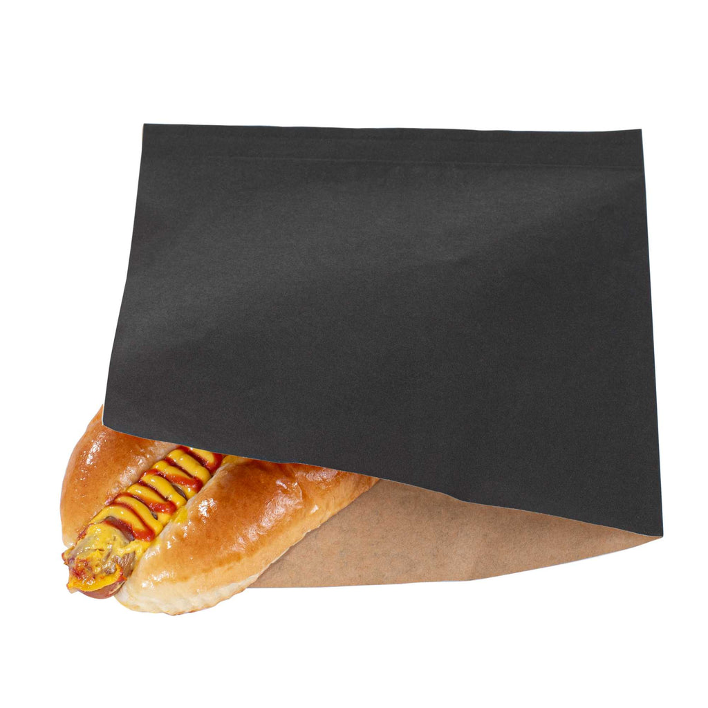 Bag Tek Black Paper Medium Double Open Bag - Greaseproof - 7" x 6 3/4" - 100 count box
