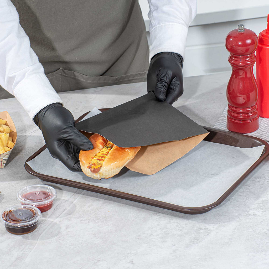 Bag Tek Black Paper Medium Double Open Bag - Greaseproof - 7" x 6 3/4" - 100 count box