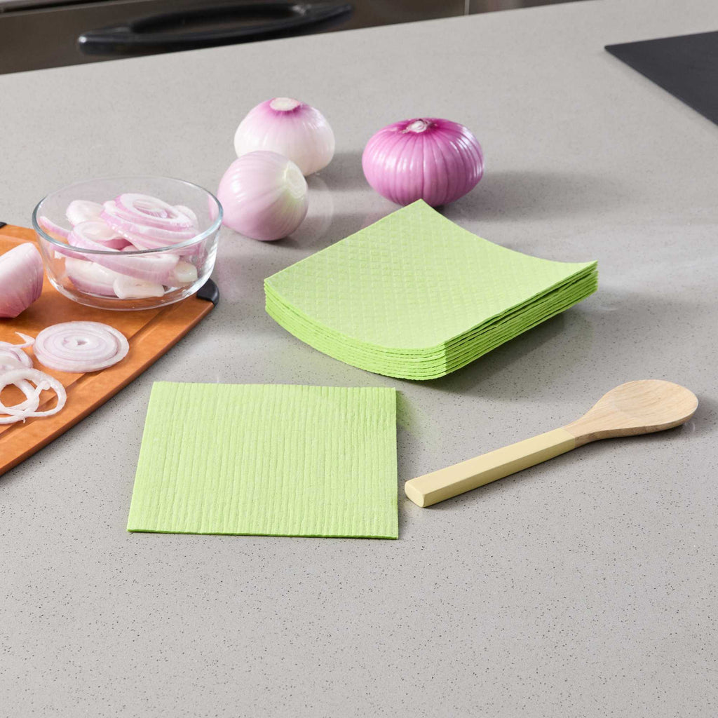 Clean Tek Professional Green Reusable Swedish Dishcloth - Biodegradable - 6 3/4" x 7 3/4" - 10 count box